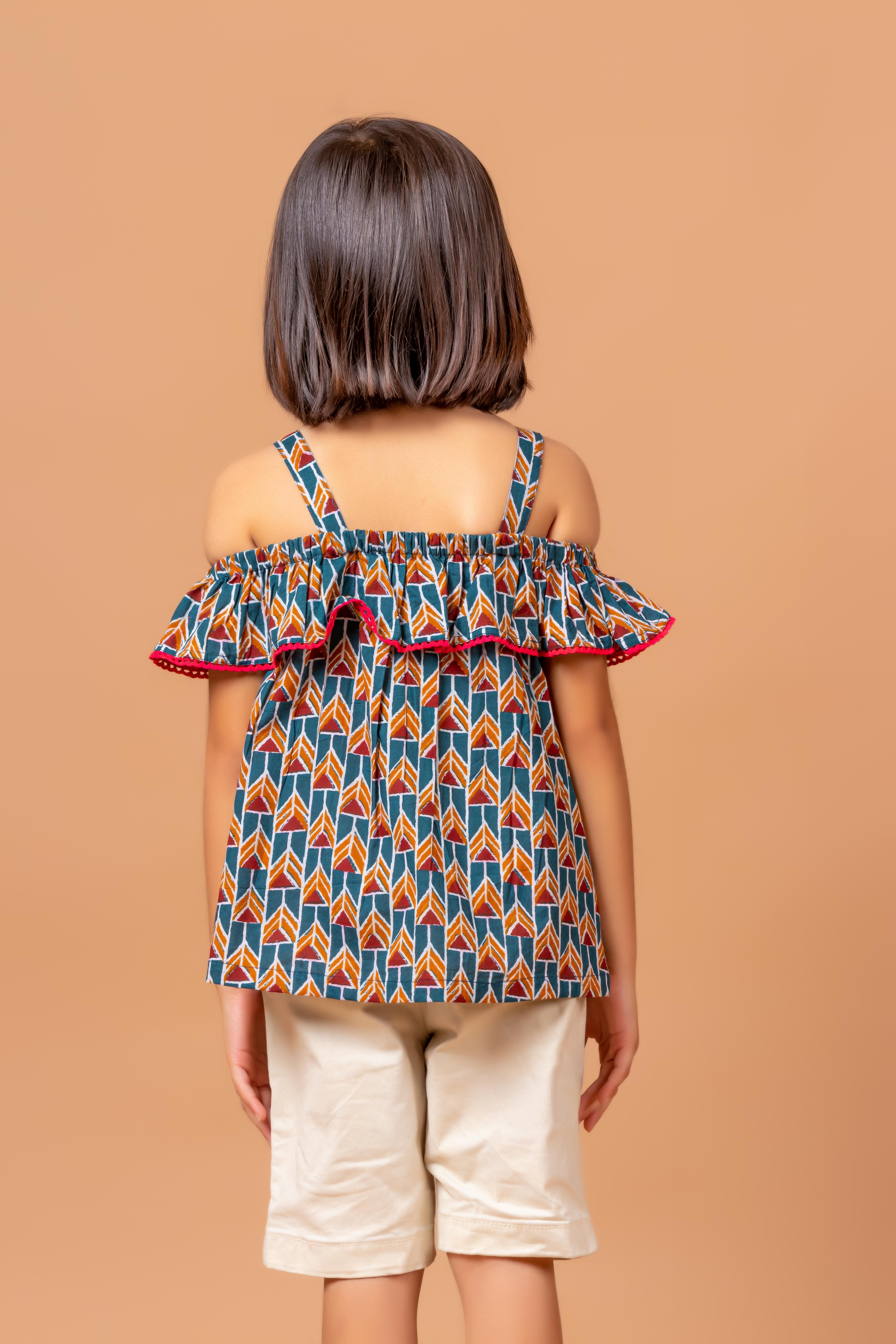 Girls Printed Top Meesha Geo Blue