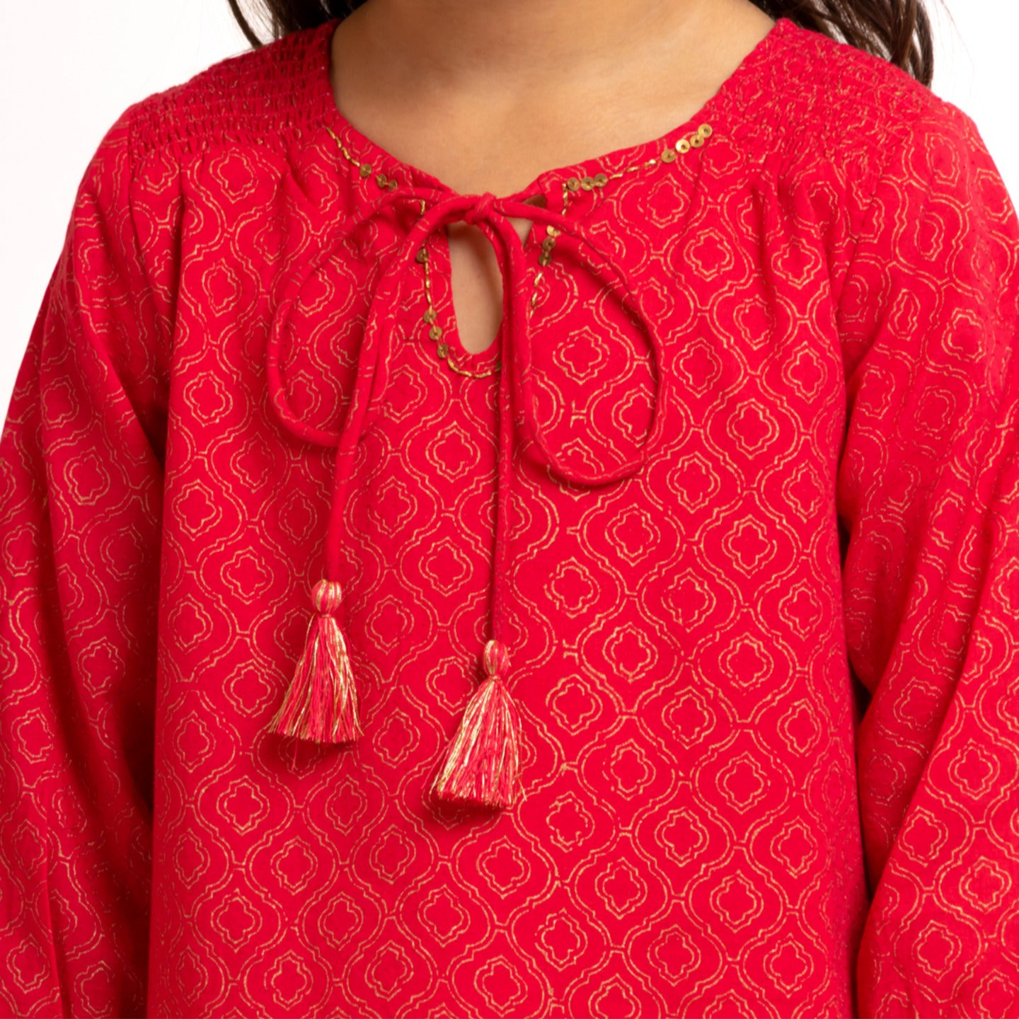 Girl's Block printed Dress Red