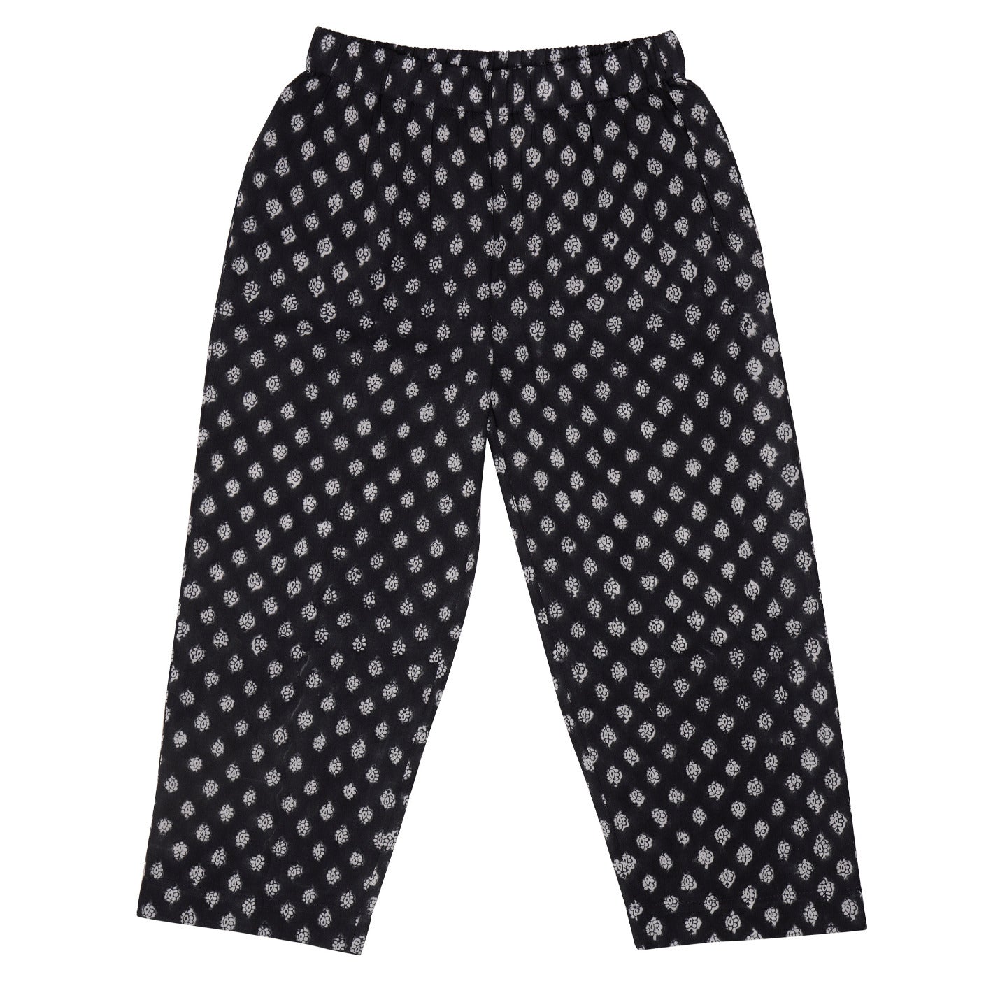 Block printed Girl's Night Suit Nora Black