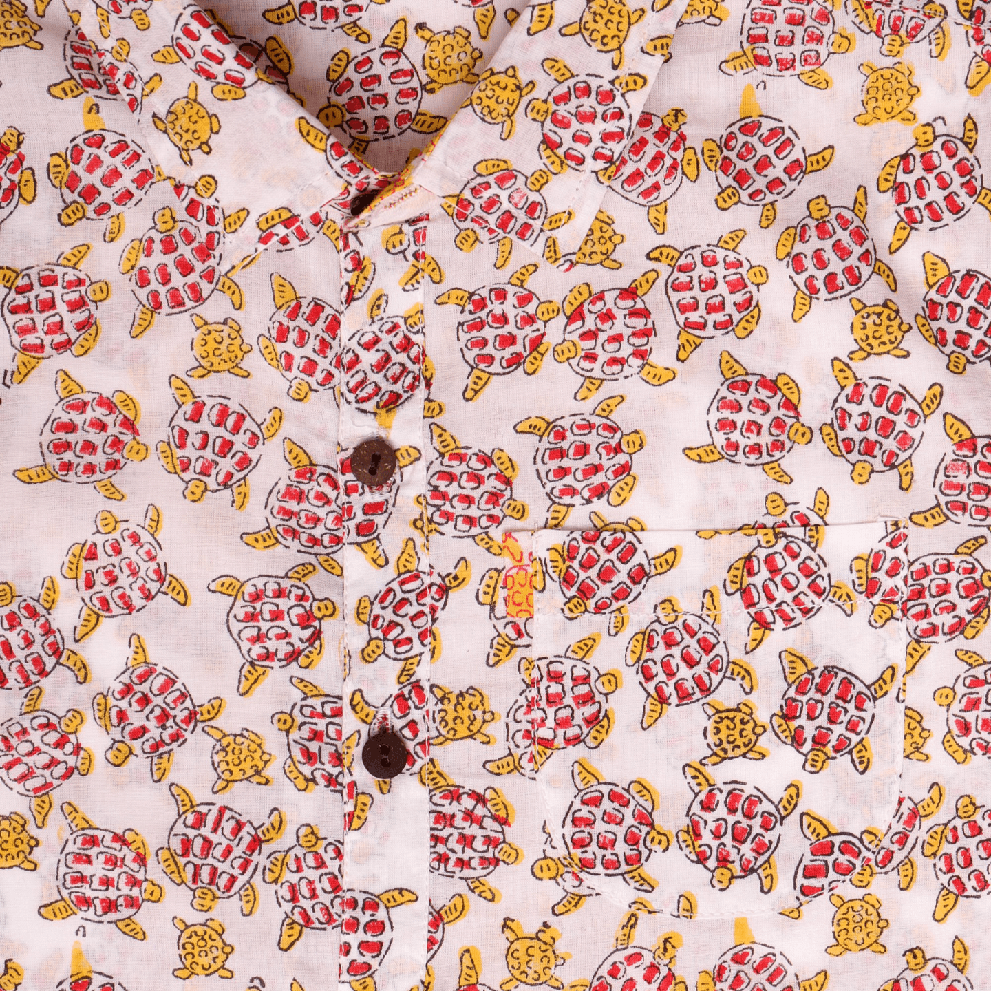 Block Printed Boy's Shirt Sea Turtle Print Red