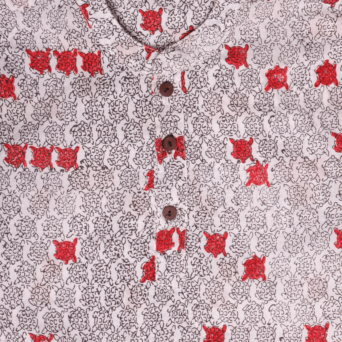 Block Printed Boy's Kurta Shirt Tortoise Red