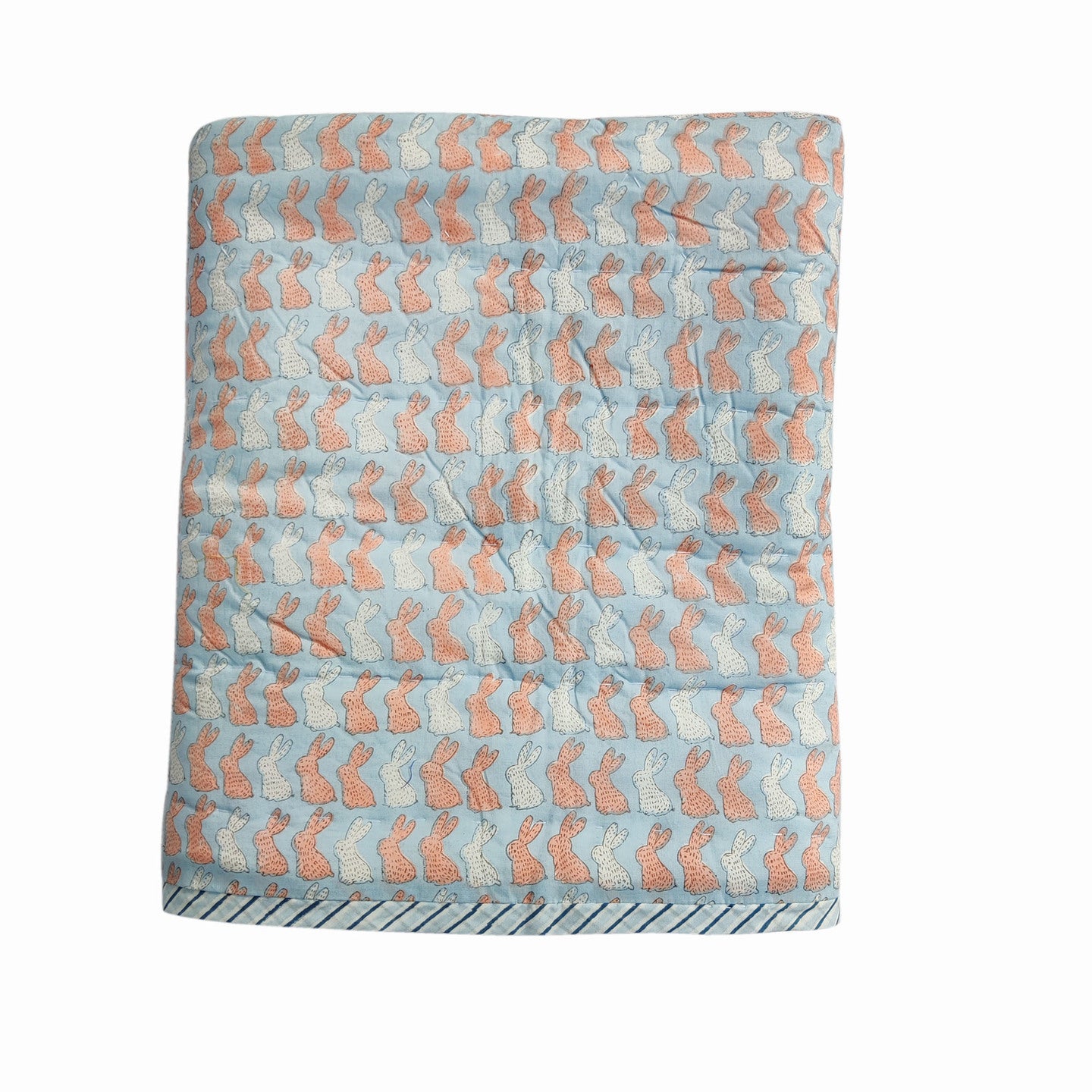 Block Printed Bunny Quilt Blue