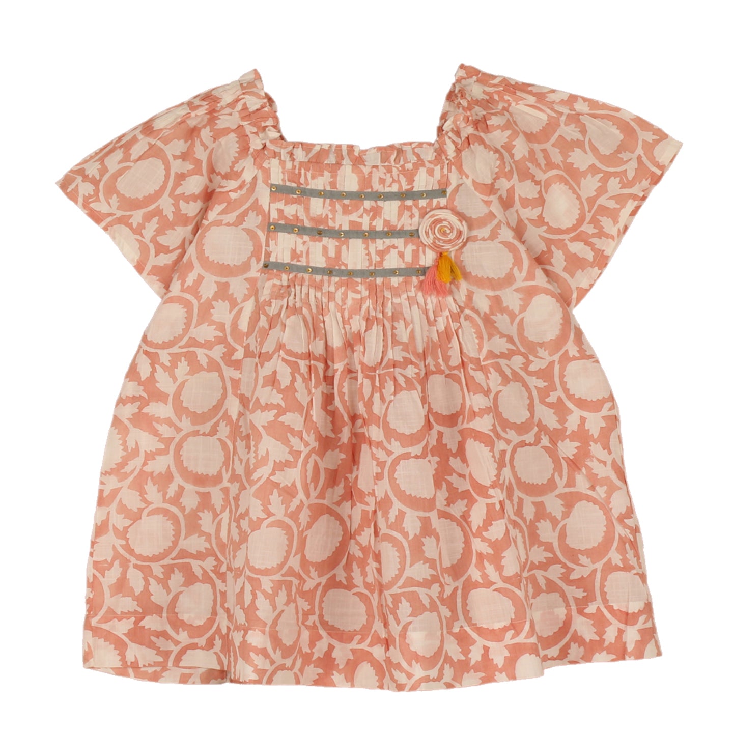 Block Printed Pleated Top Sonia Rose Pink
