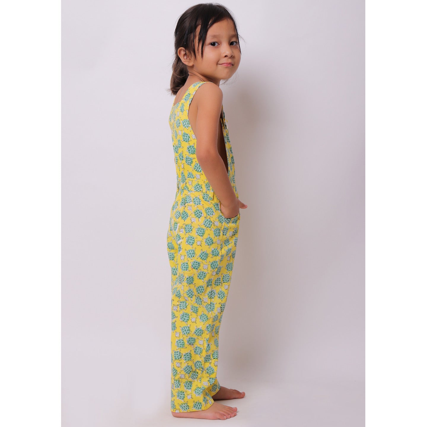 Tortoise print Full Length Dungarees Yellow