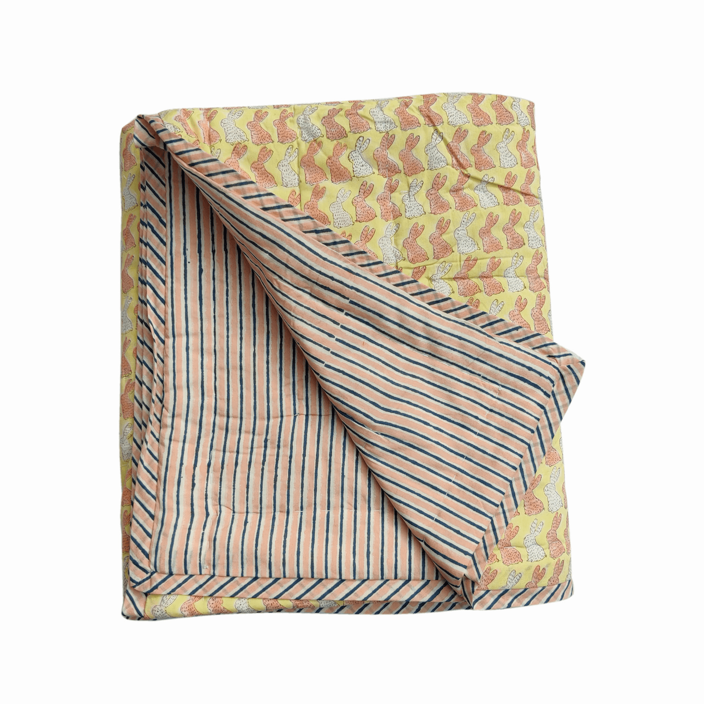 Block Printed Bunny Quilt Yellow