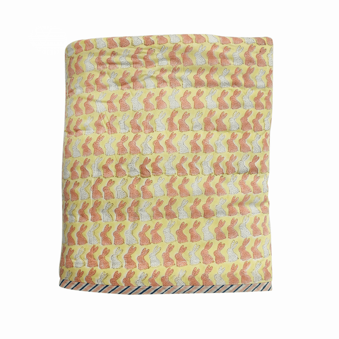 Block Printed Bunny Quilt Yellow