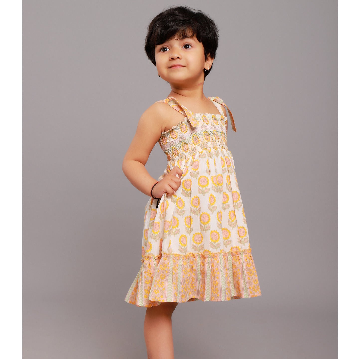Block printed Baby Girls Smocked dress