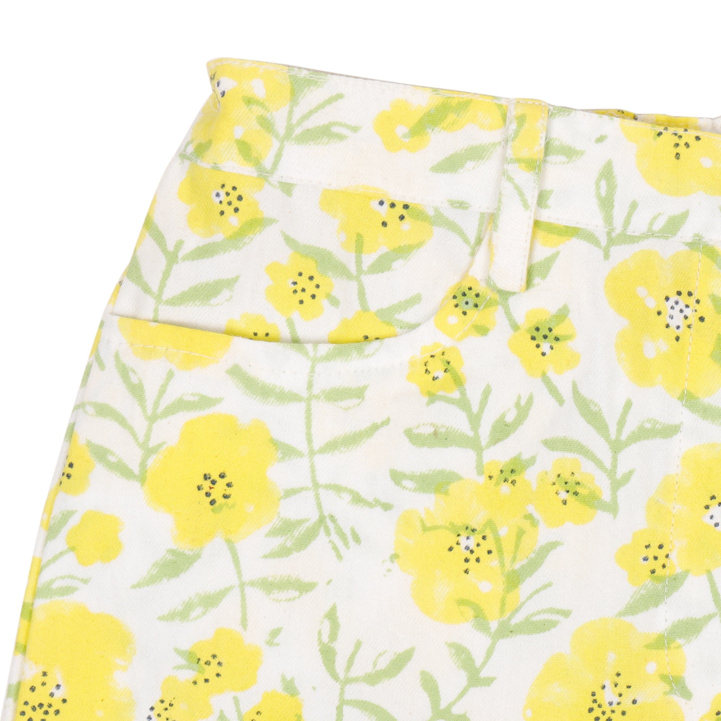 Block printed twill shorts Floral Yellow