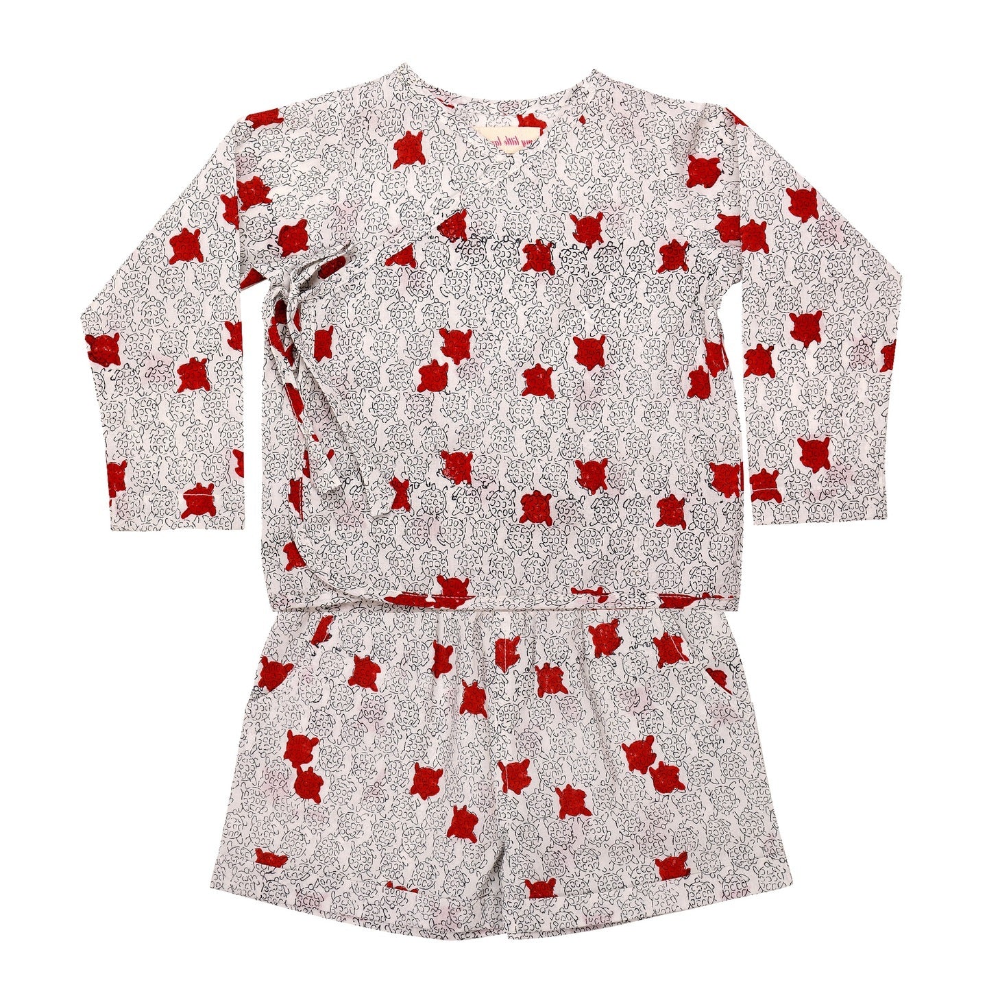Block Printed Baby Clothing Set Sea Turtle Red
