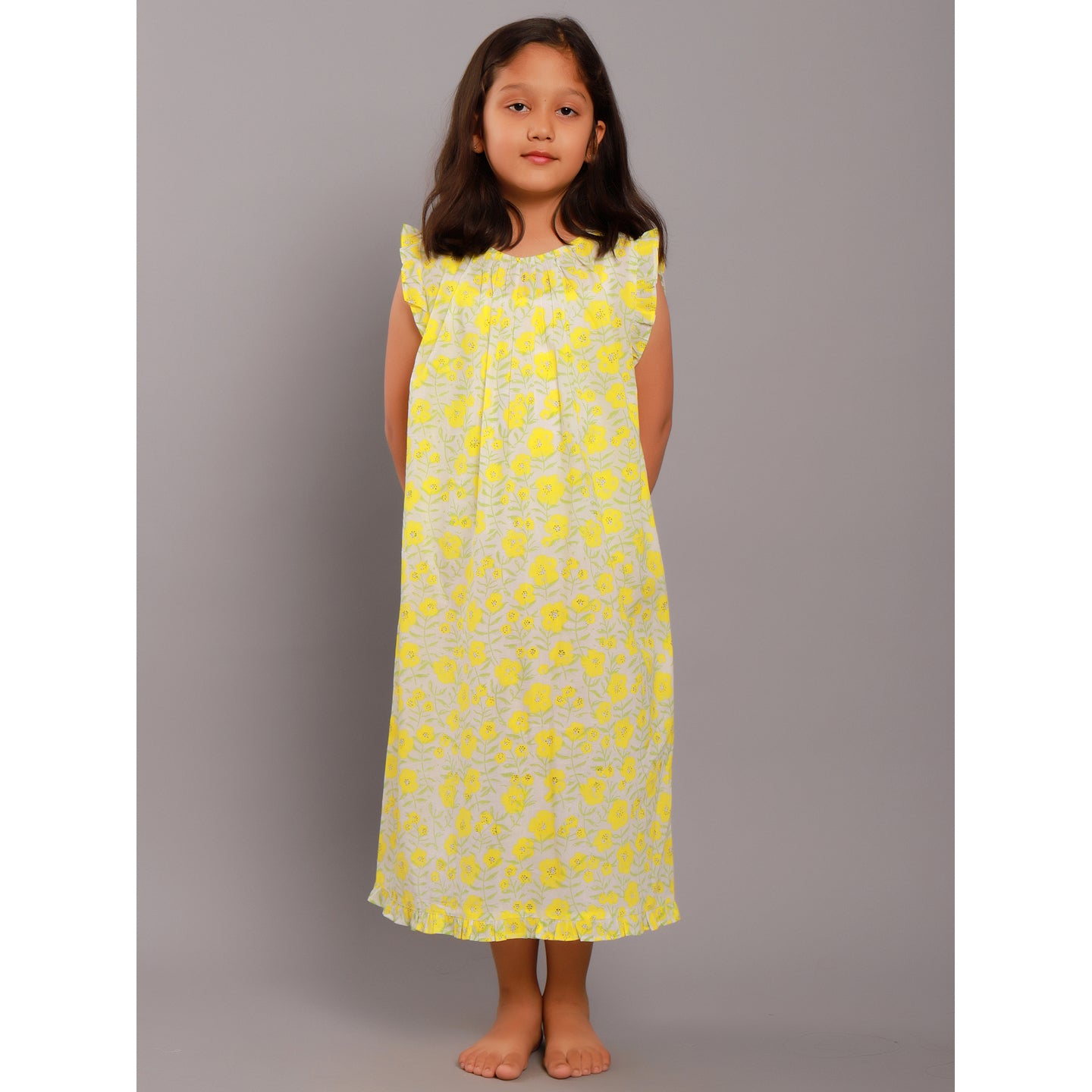 Floral Girls' Night Dress Yellow