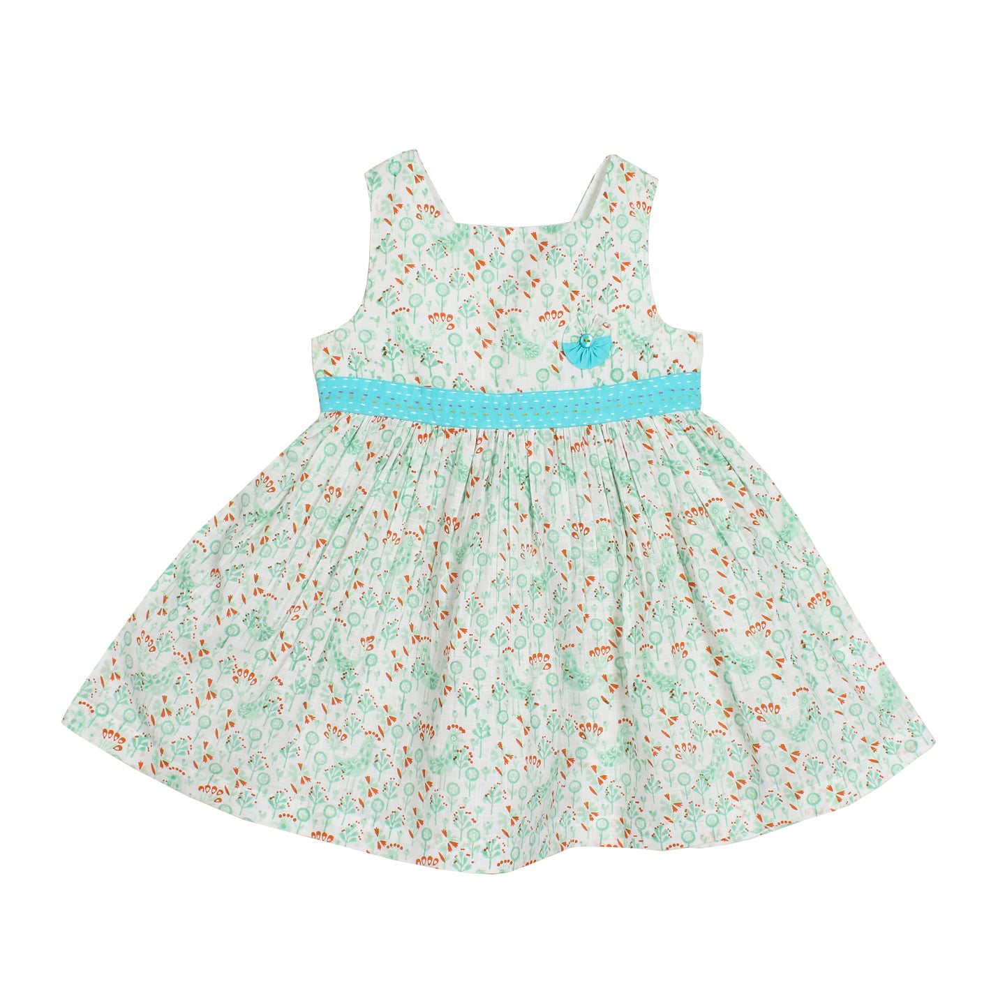 Block Printed Dress Garden Peacock Green