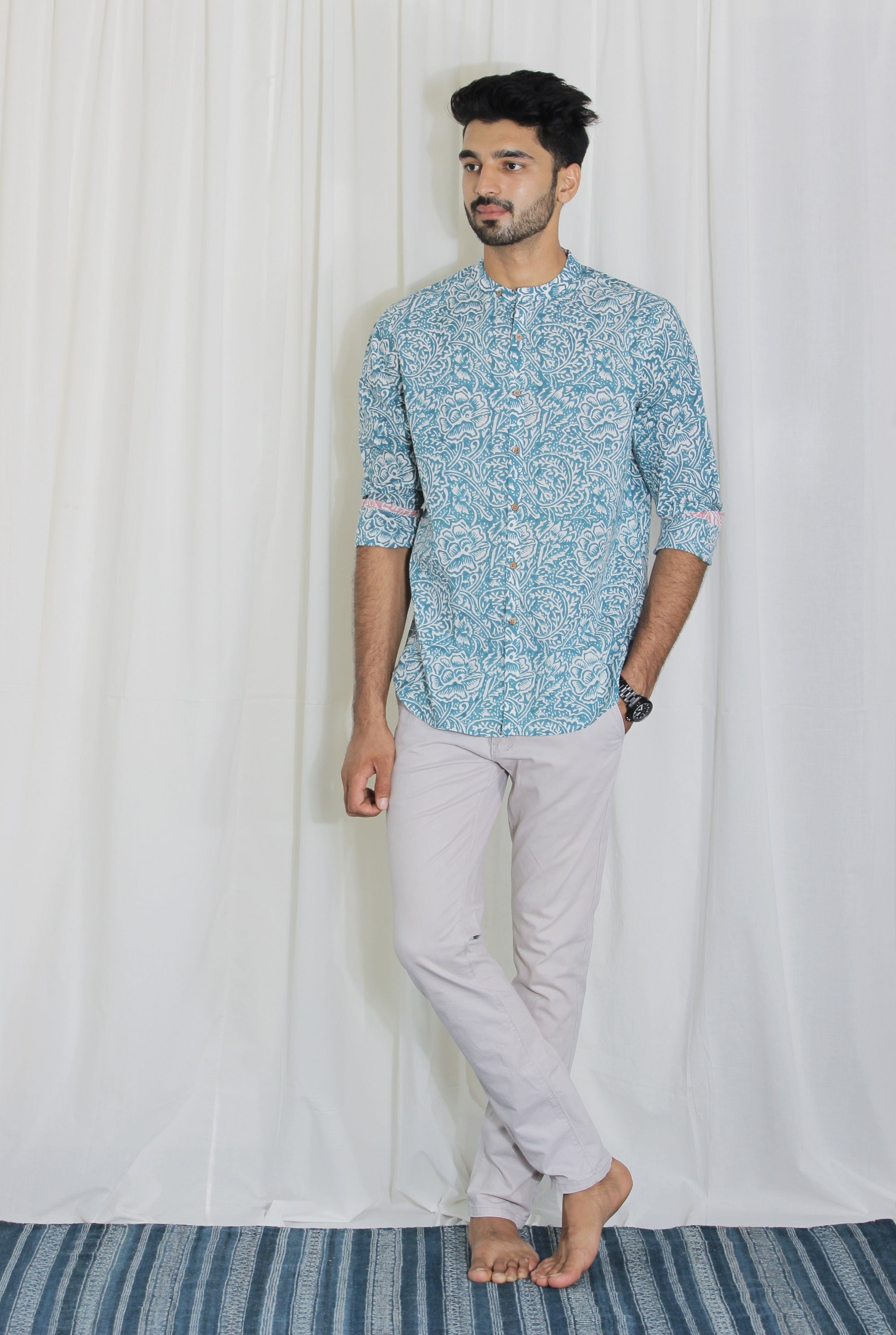 Organic Block Printed Men's Shirt