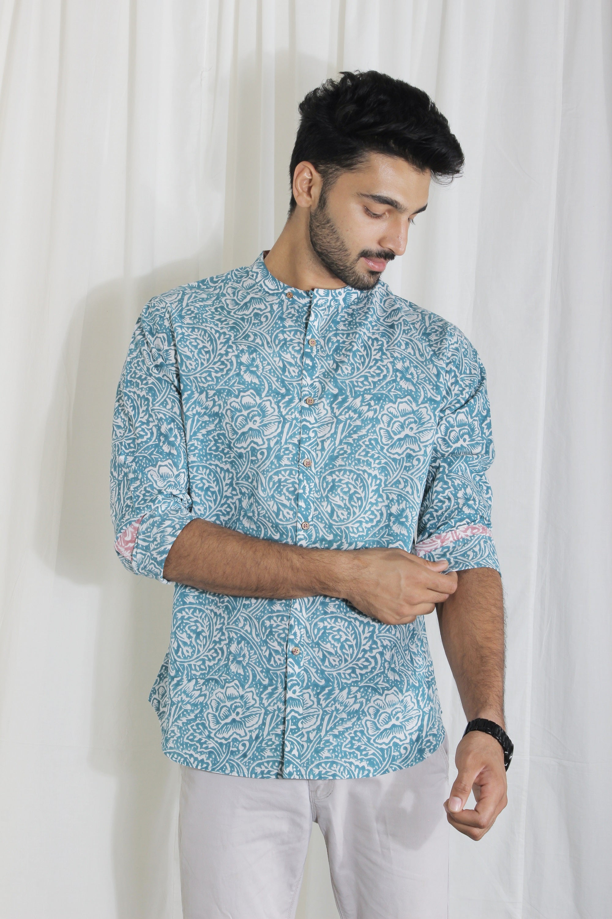 Organic Block Printed Men's Shirt