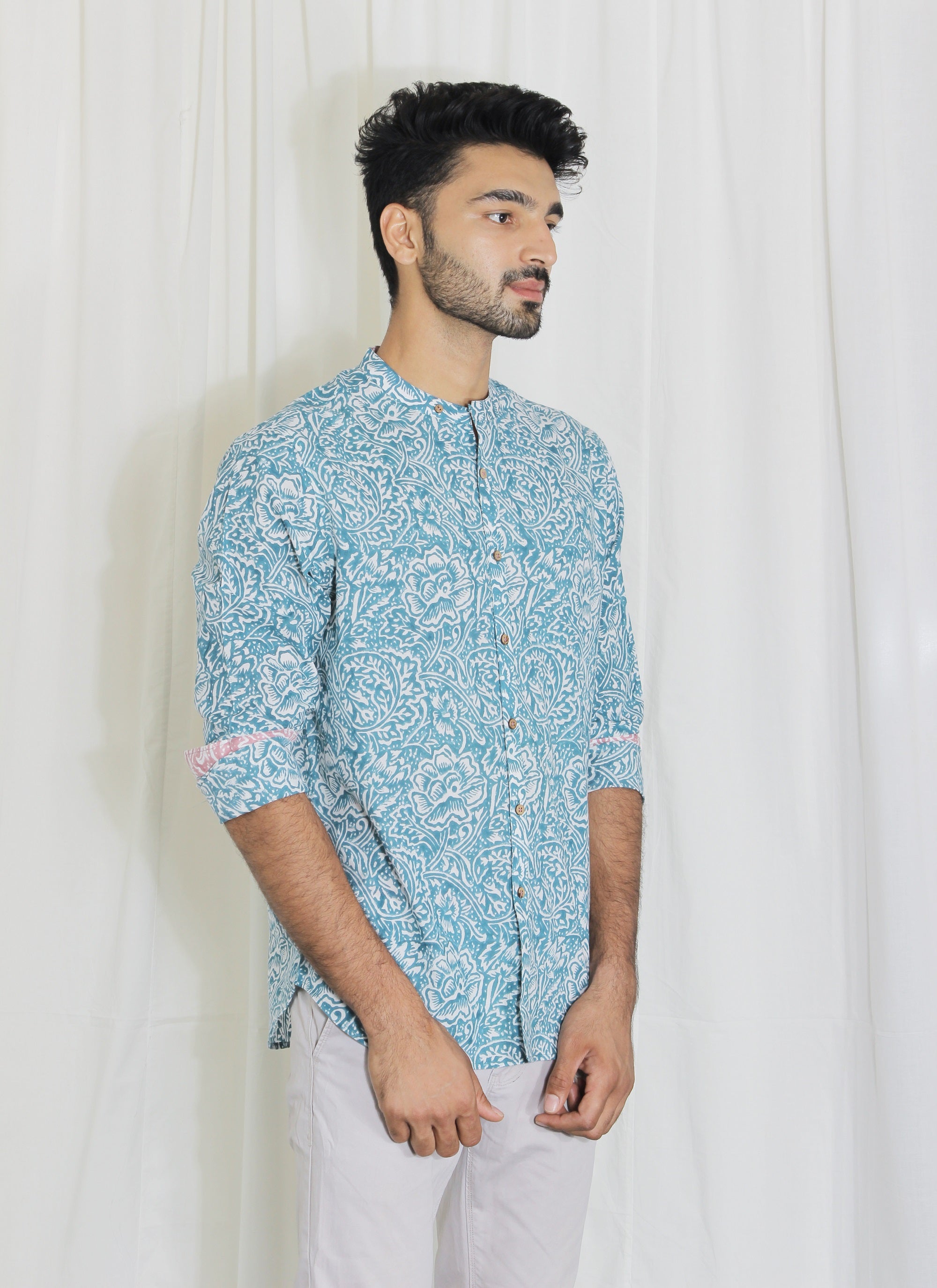 Organic Block Printed Men's Shirt
