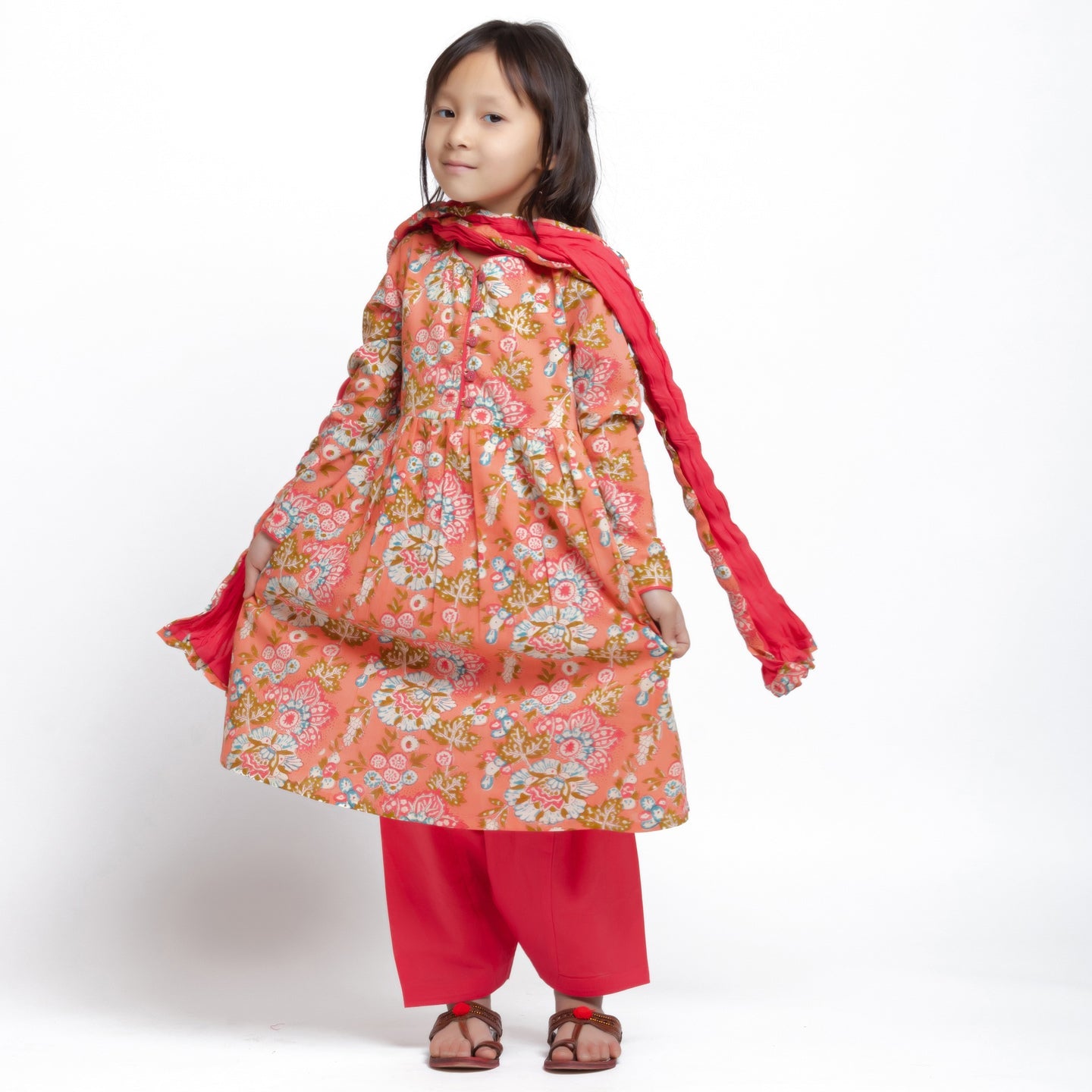 Papiha Kurta Set Peach Floral