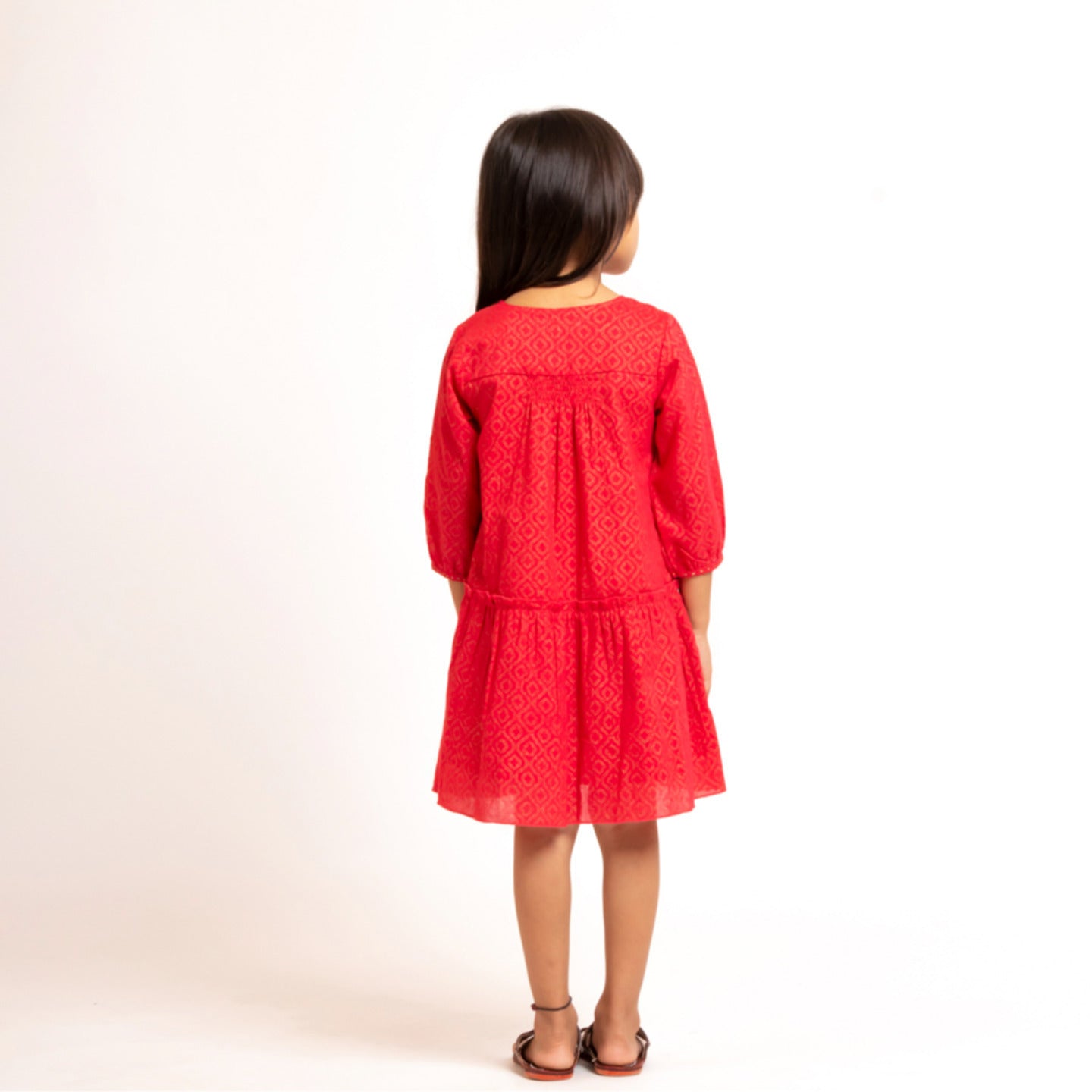 Girl's Block printed Dress Red