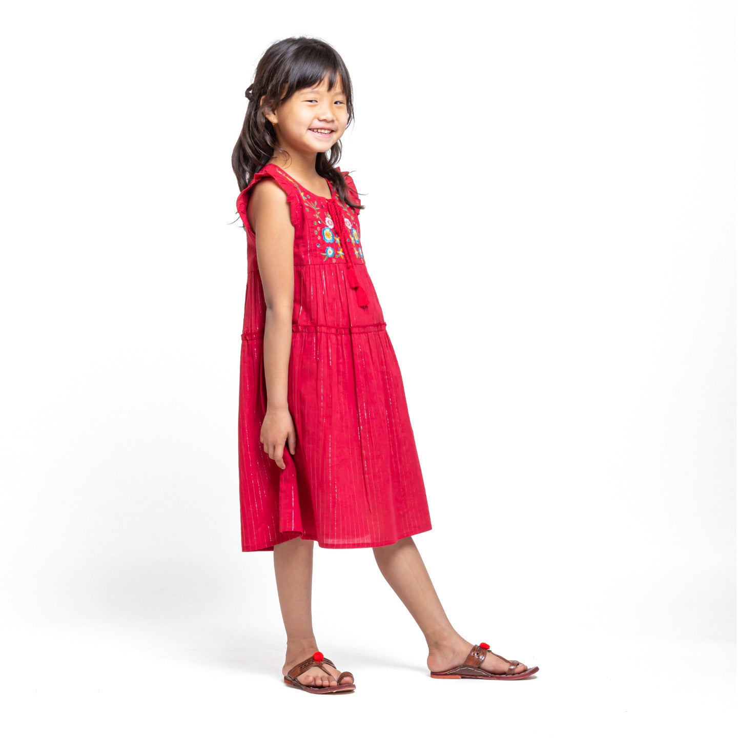 Mickey Lurex Embroidered Dress Red