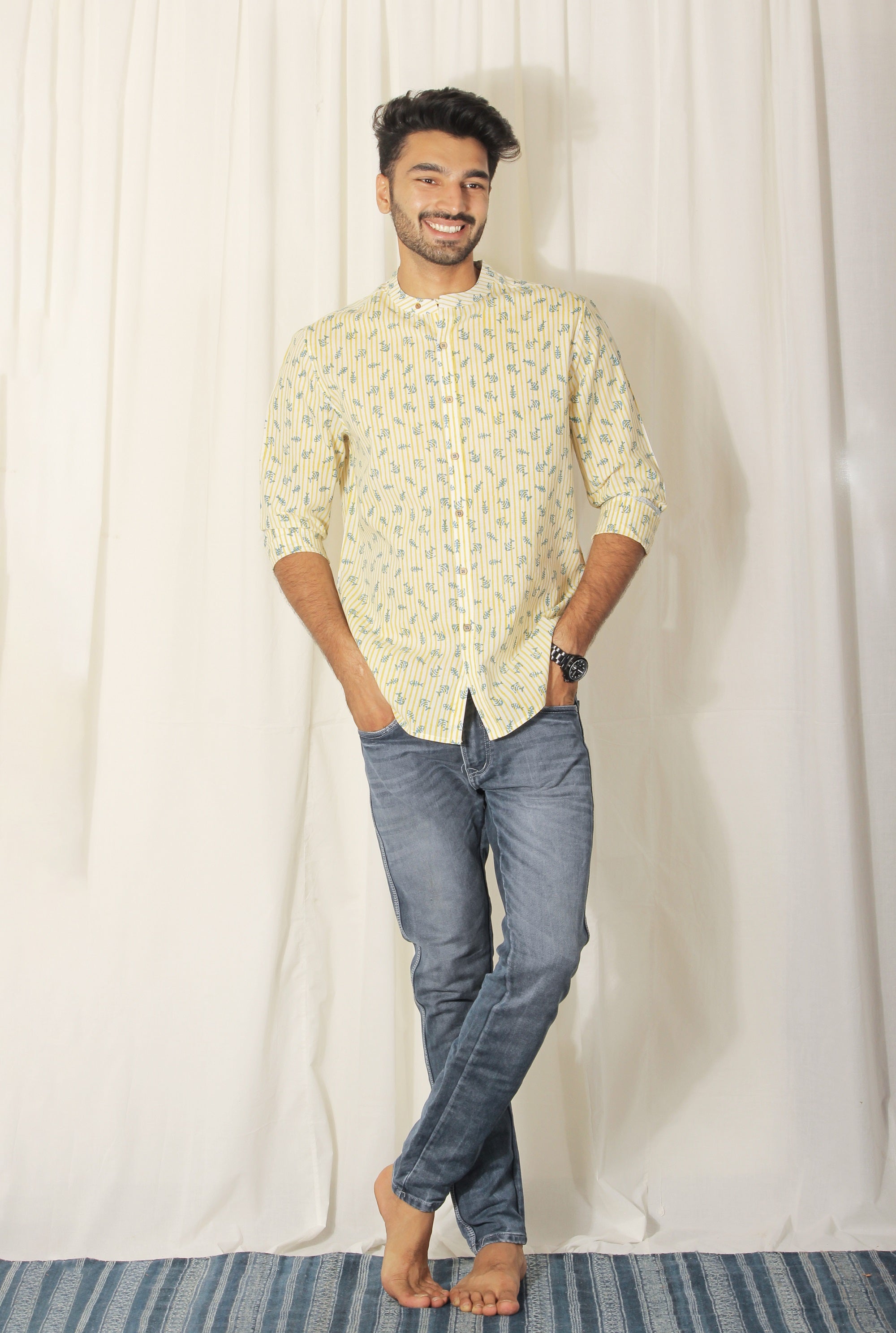 Organic Block Printed Men's Shirt