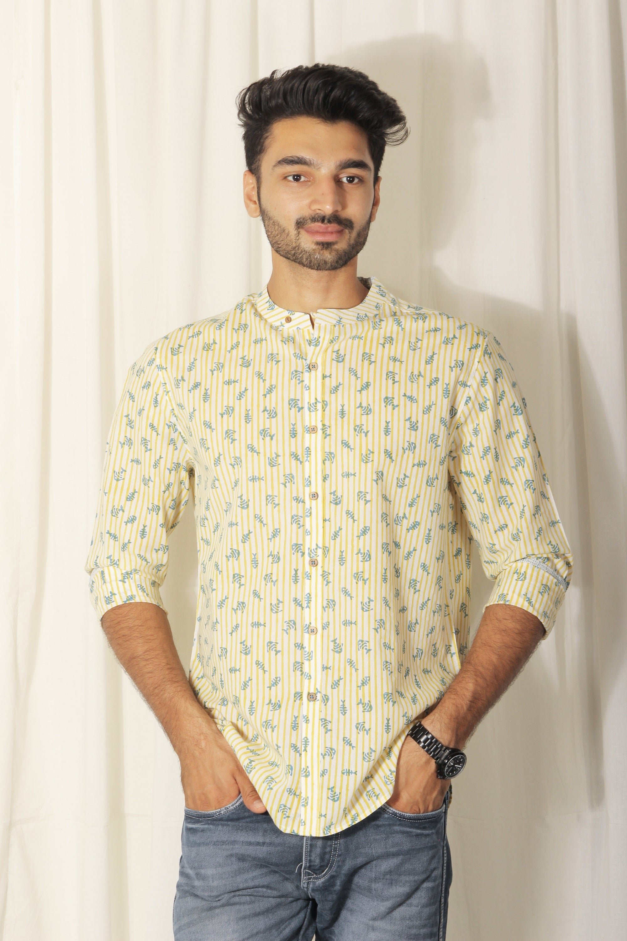 Organic Block Printed Men's Shirt