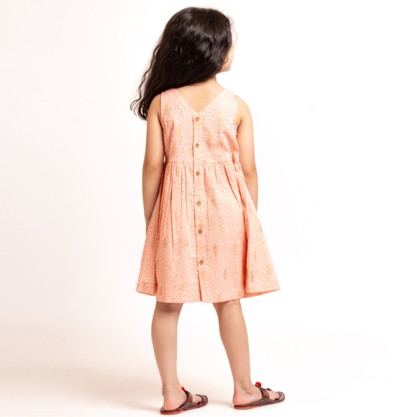 Girl's Block printed Fit and Flare Dress Pink