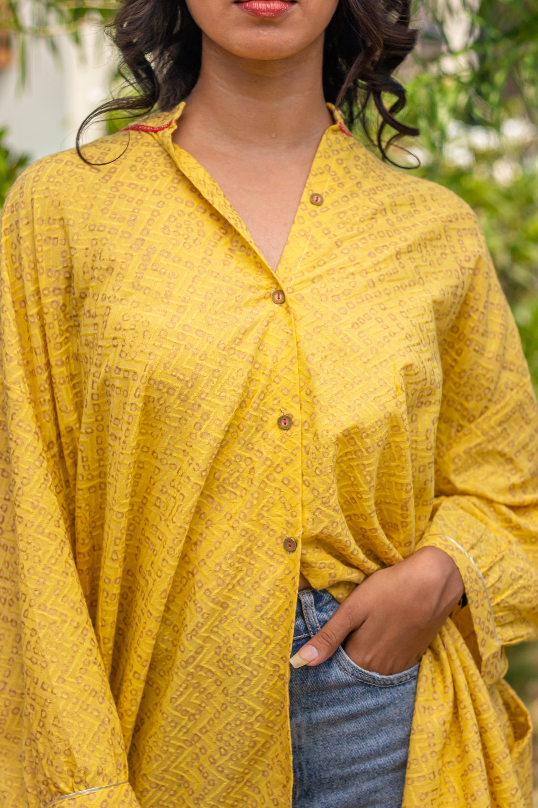 Women Block printed oversized shirt Coral