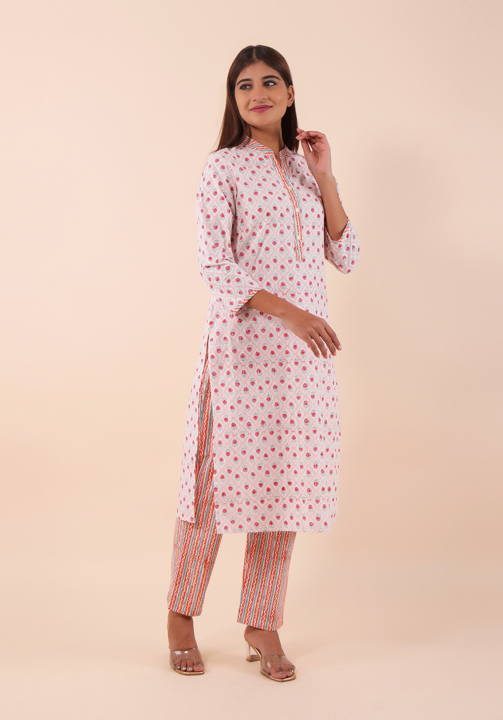 Women Kurta Set Mughal Pink