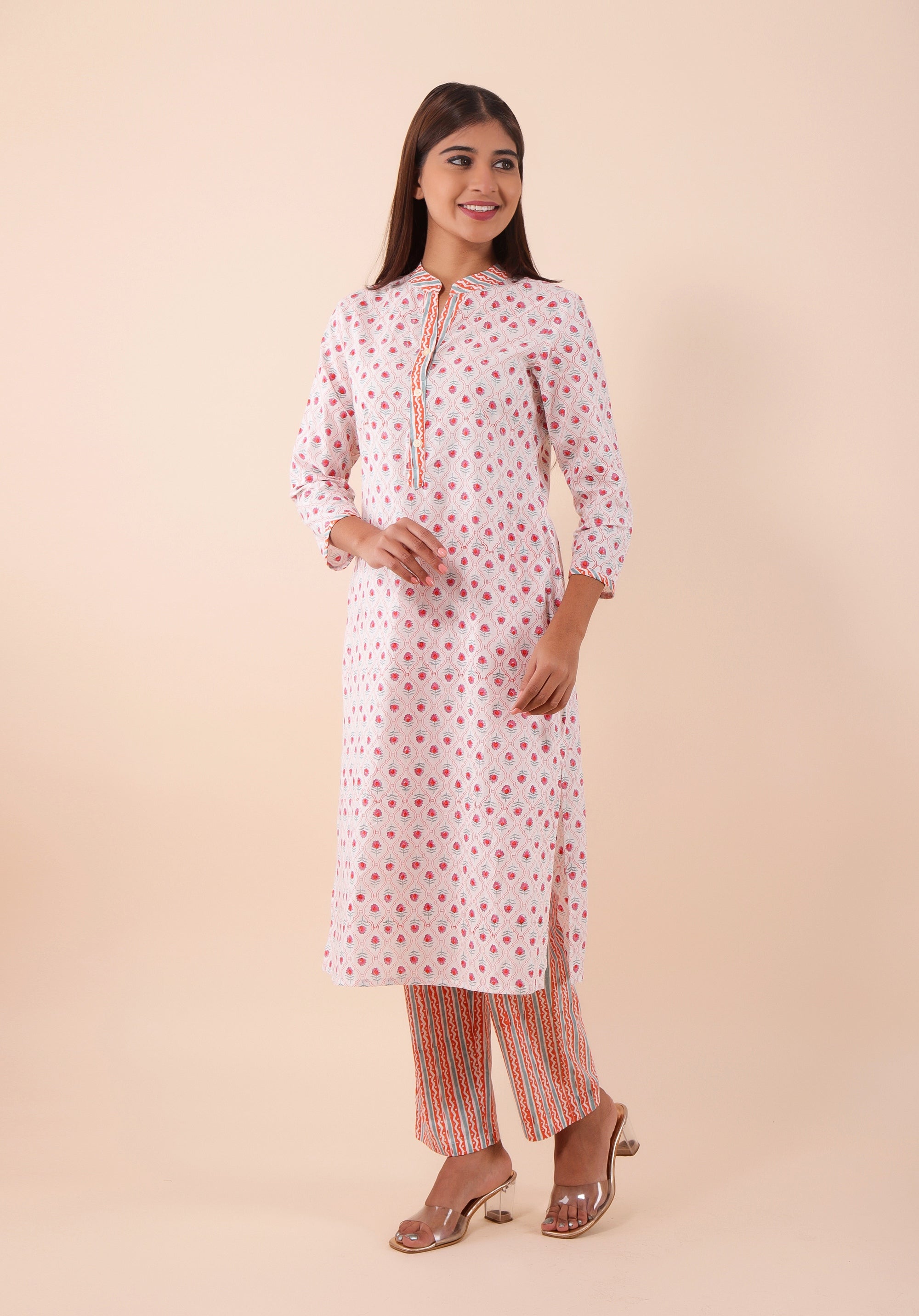 Women Kurta Set Mughal Pink