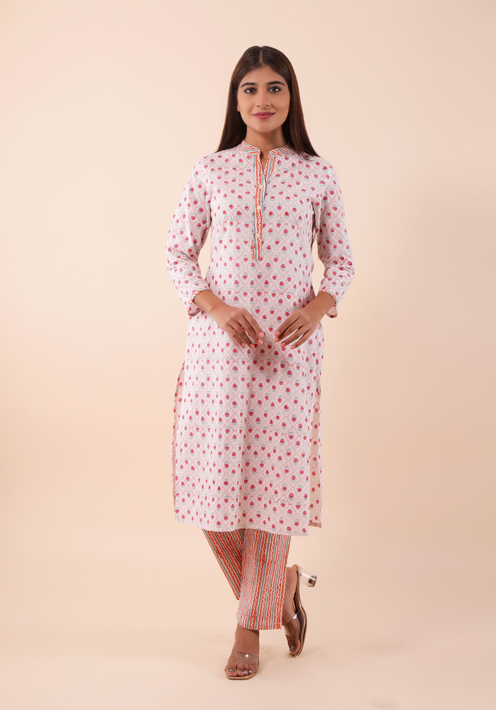 Women Kurta Set Mughal Pink