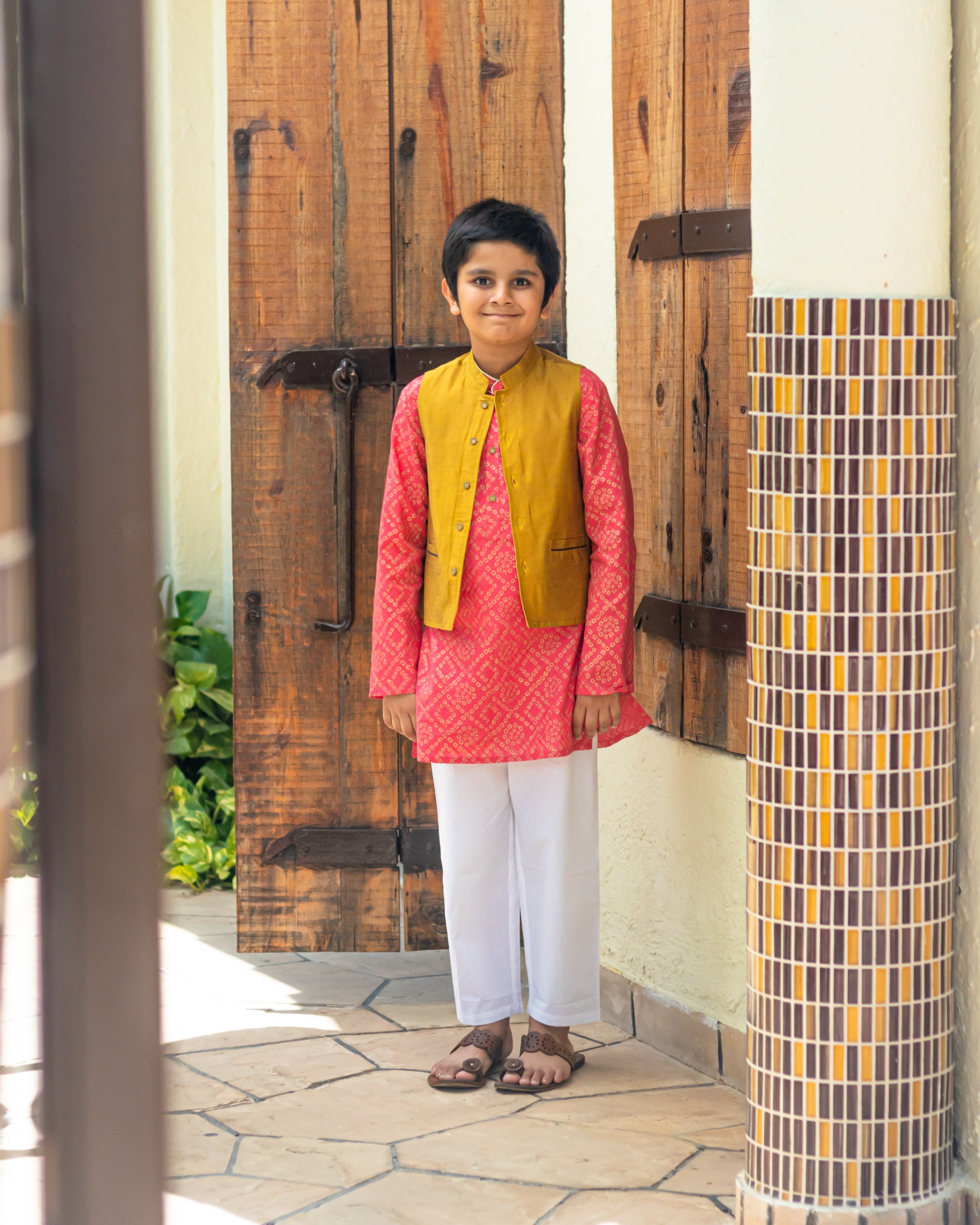 Boy's kurta jacket set Coral