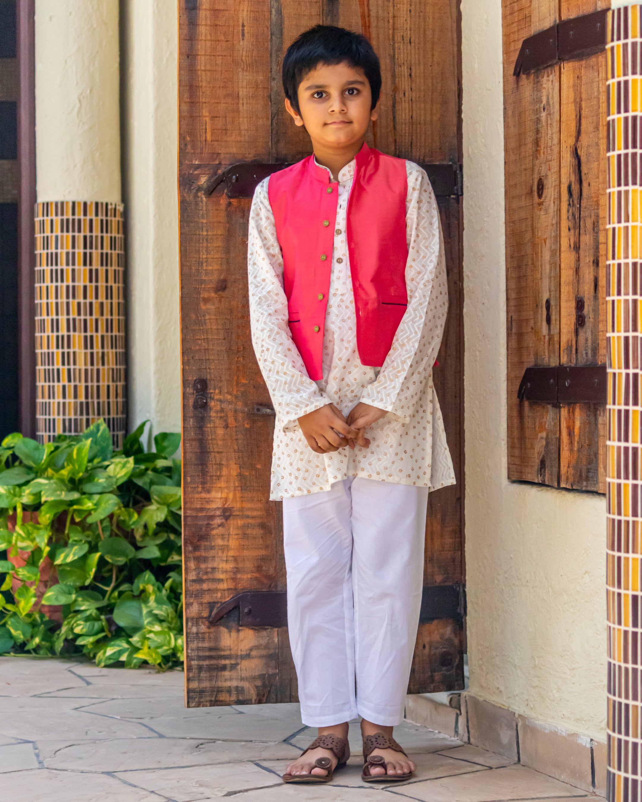 Boy's kurta jacket set White