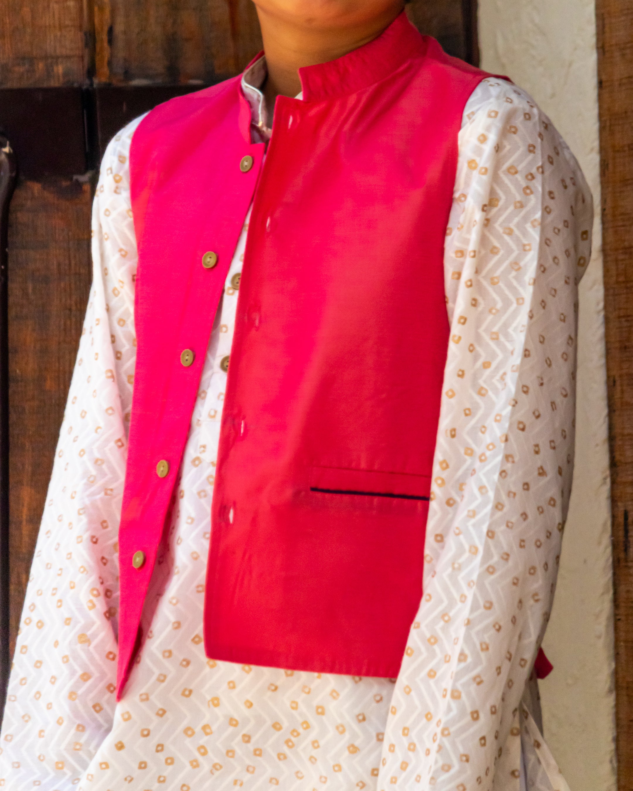 Boy's kurta jacket set White