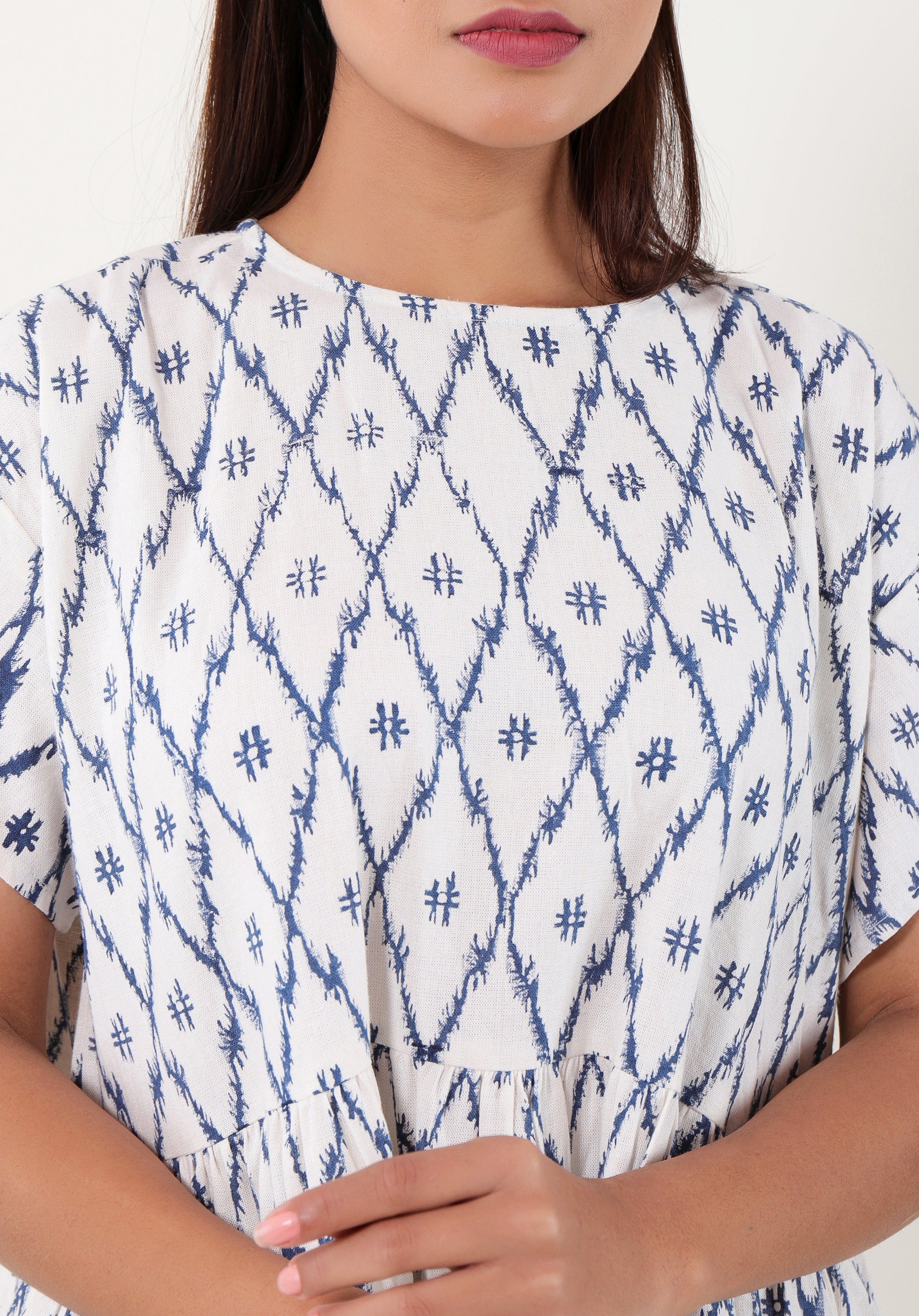 Women Linen dress Sayani Ikkat Blue