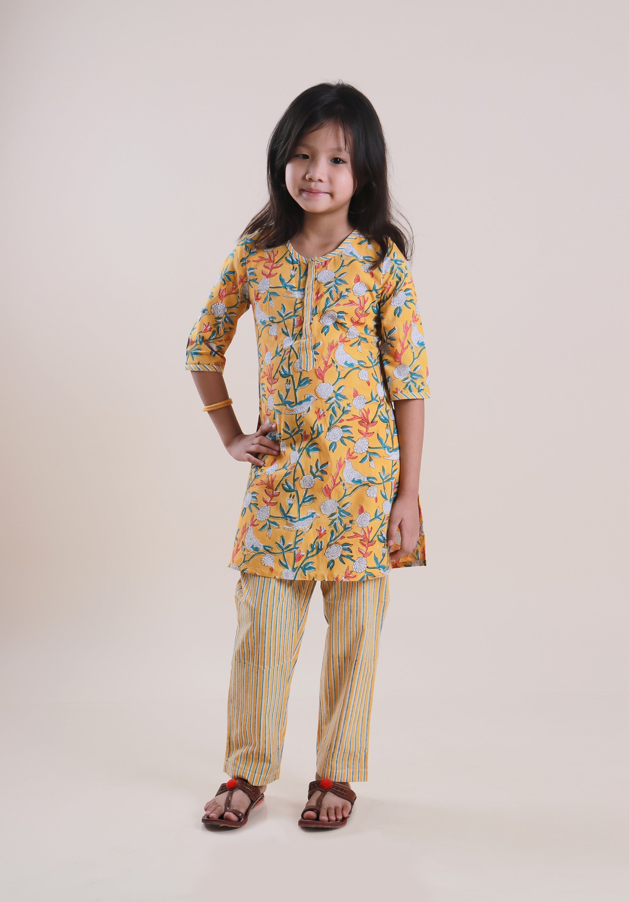 Girls Block Printed Kurta Set