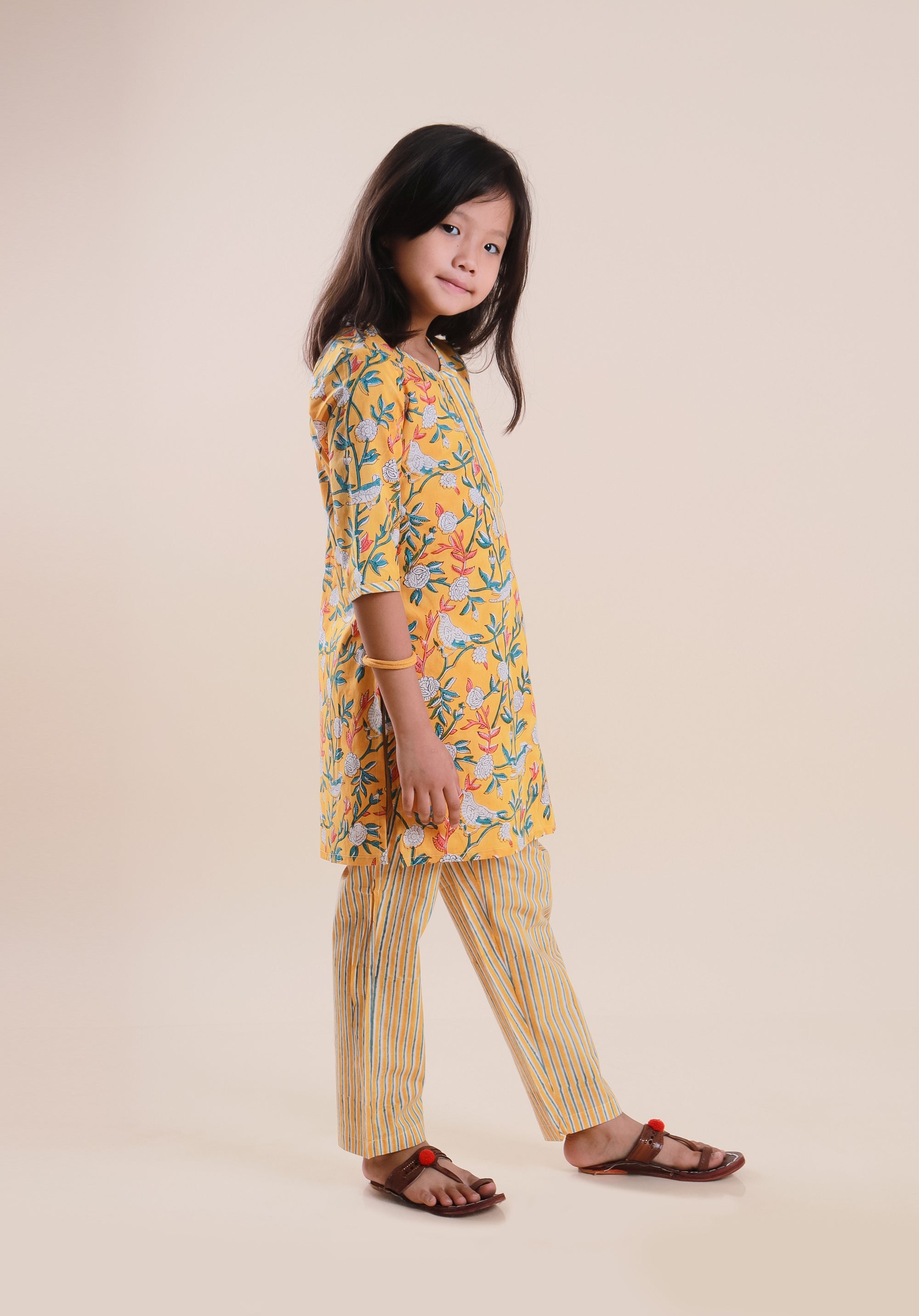 Girls Block Printed Kurta Set