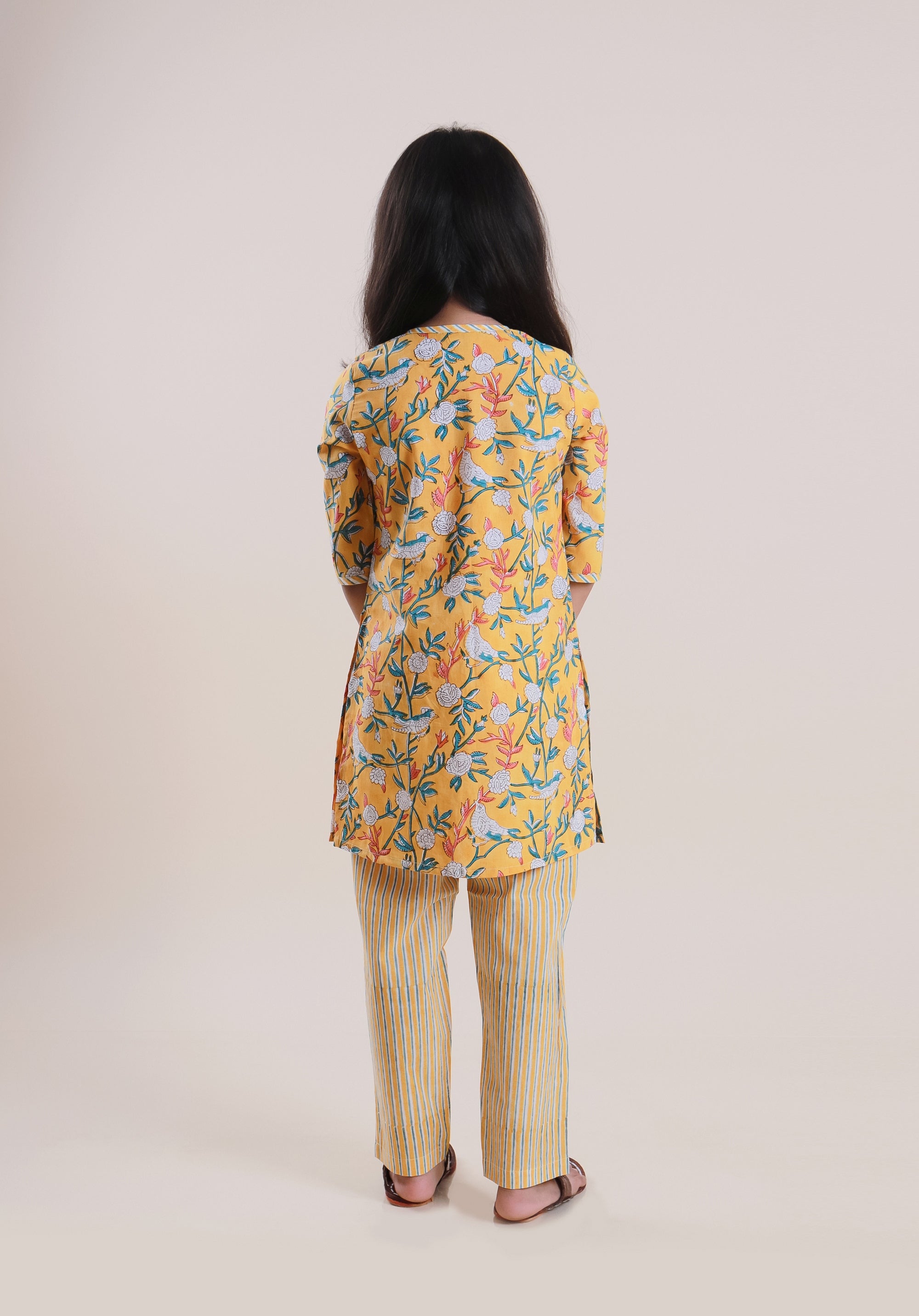 Girls Block Printed Kurta Set