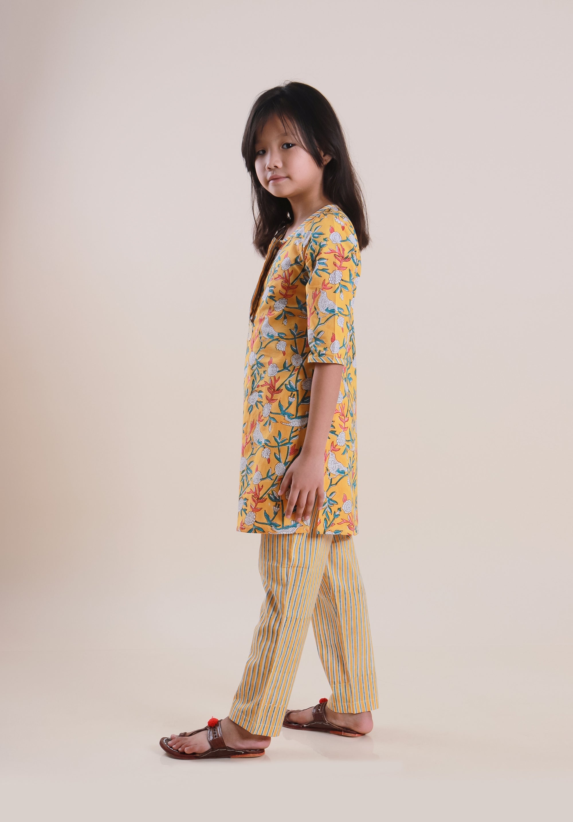 Girls Block Printed Kurta Set