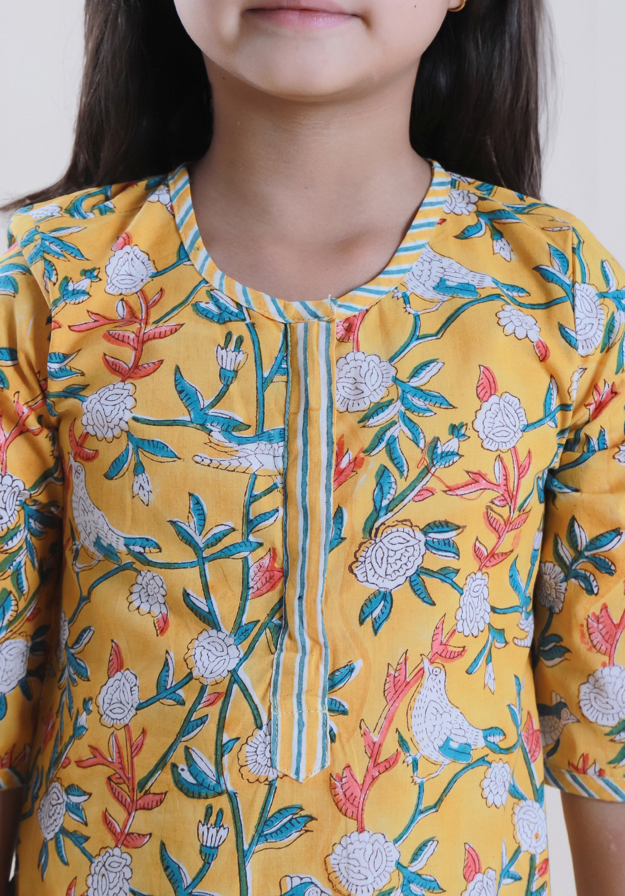 Girls Block Printed Kurta Set