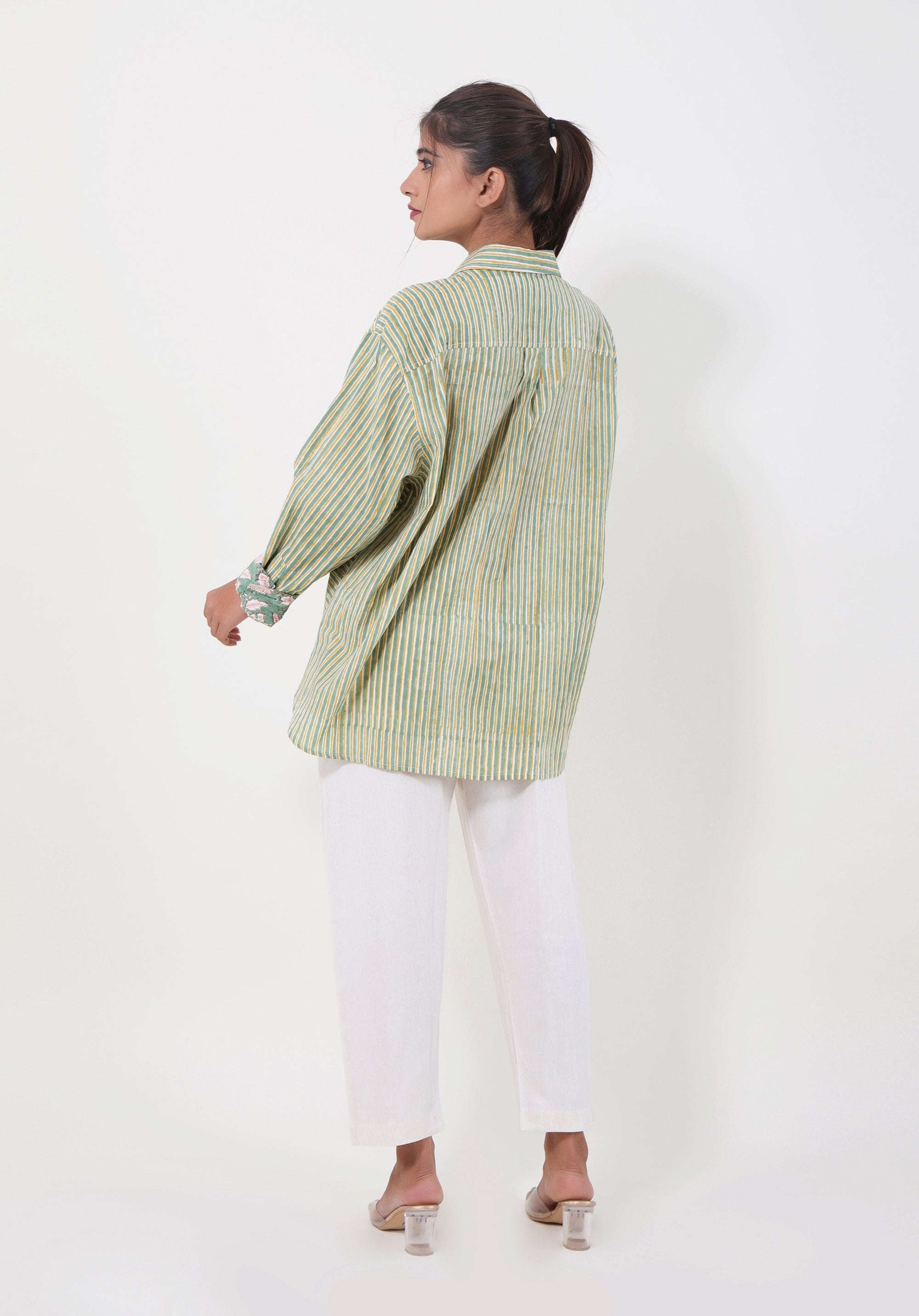 Women Block printed Piyu Oversized shirt Striped
