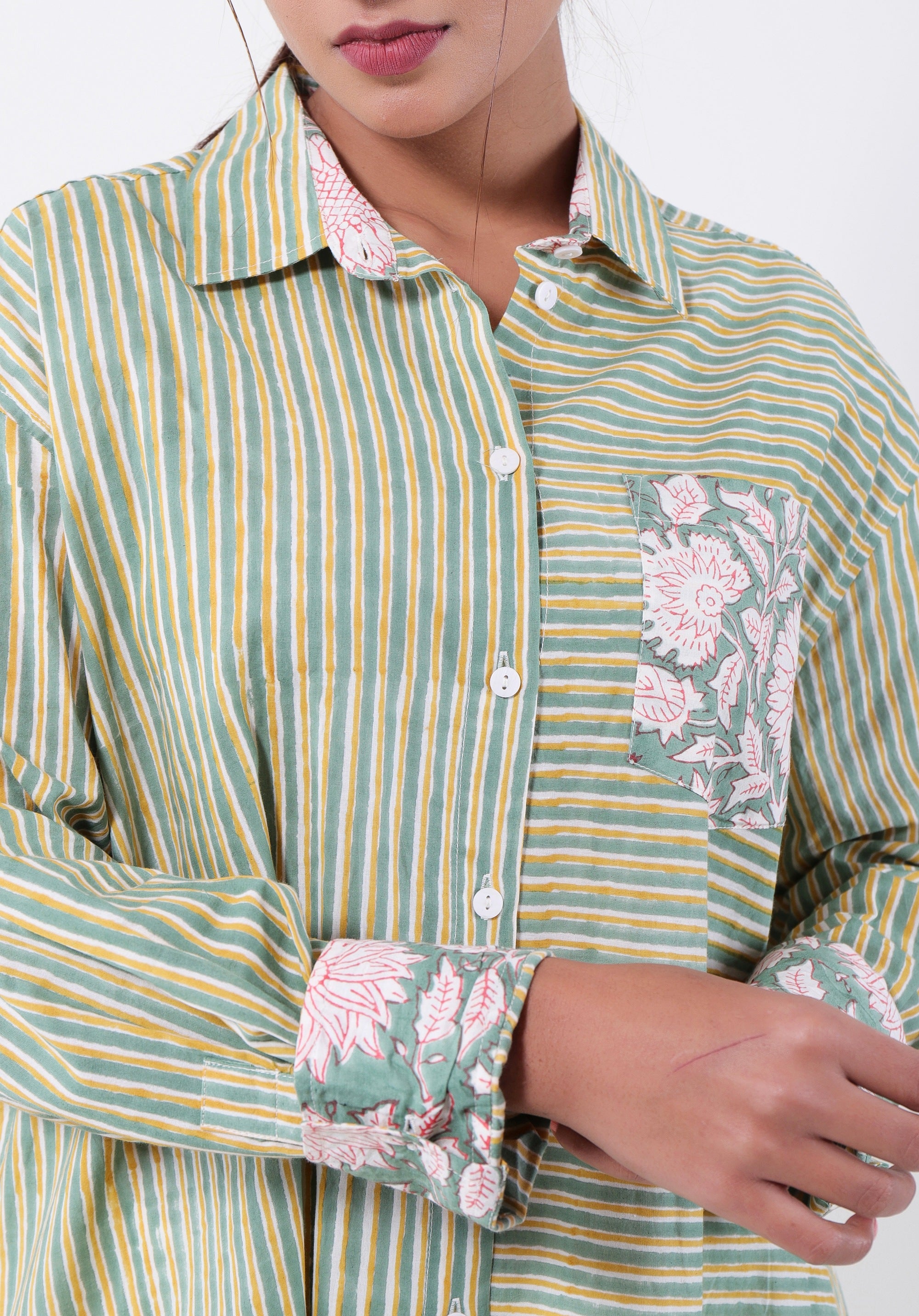 Women Block printed Piyu Oversized shirt Striped