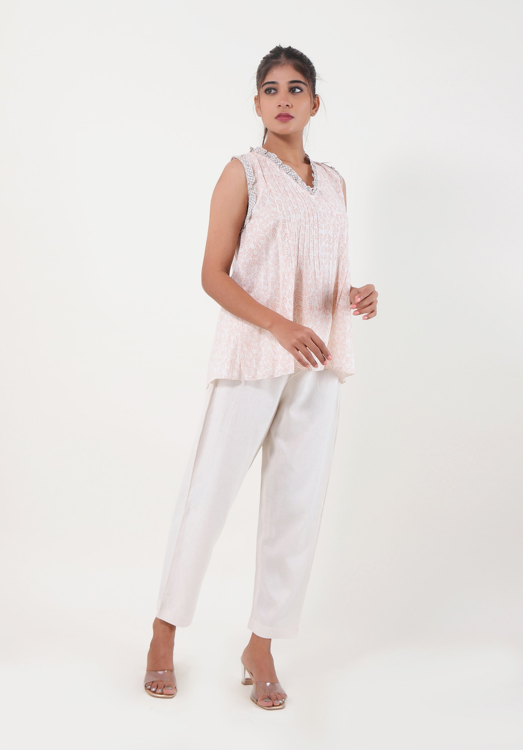 Women Block printed Rama Blouson Top June Peach