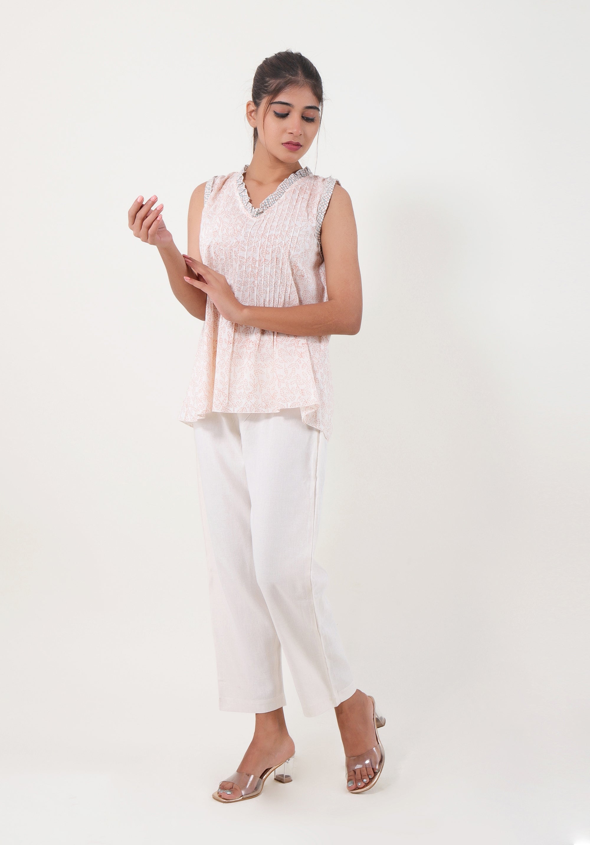 Women Block printed Rama Blouson Top June Peach