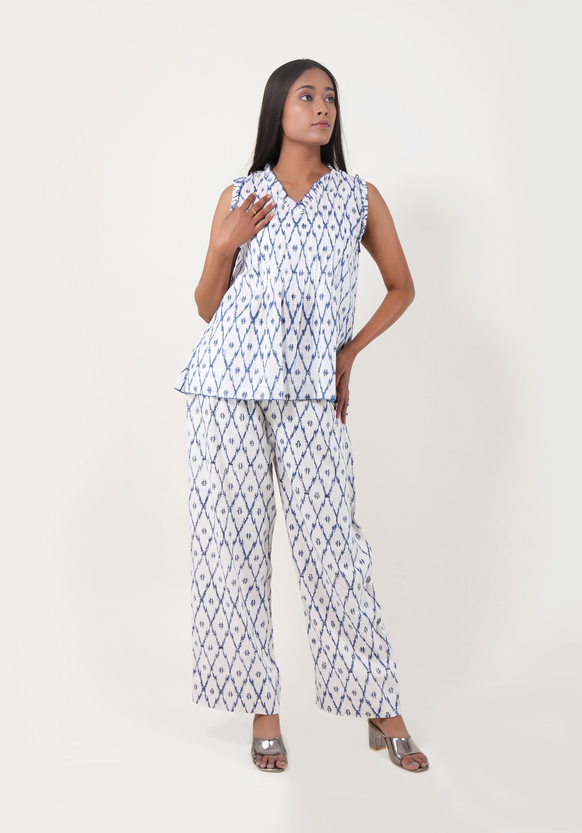 Women Printed Co-ord Set Ikkat Blue