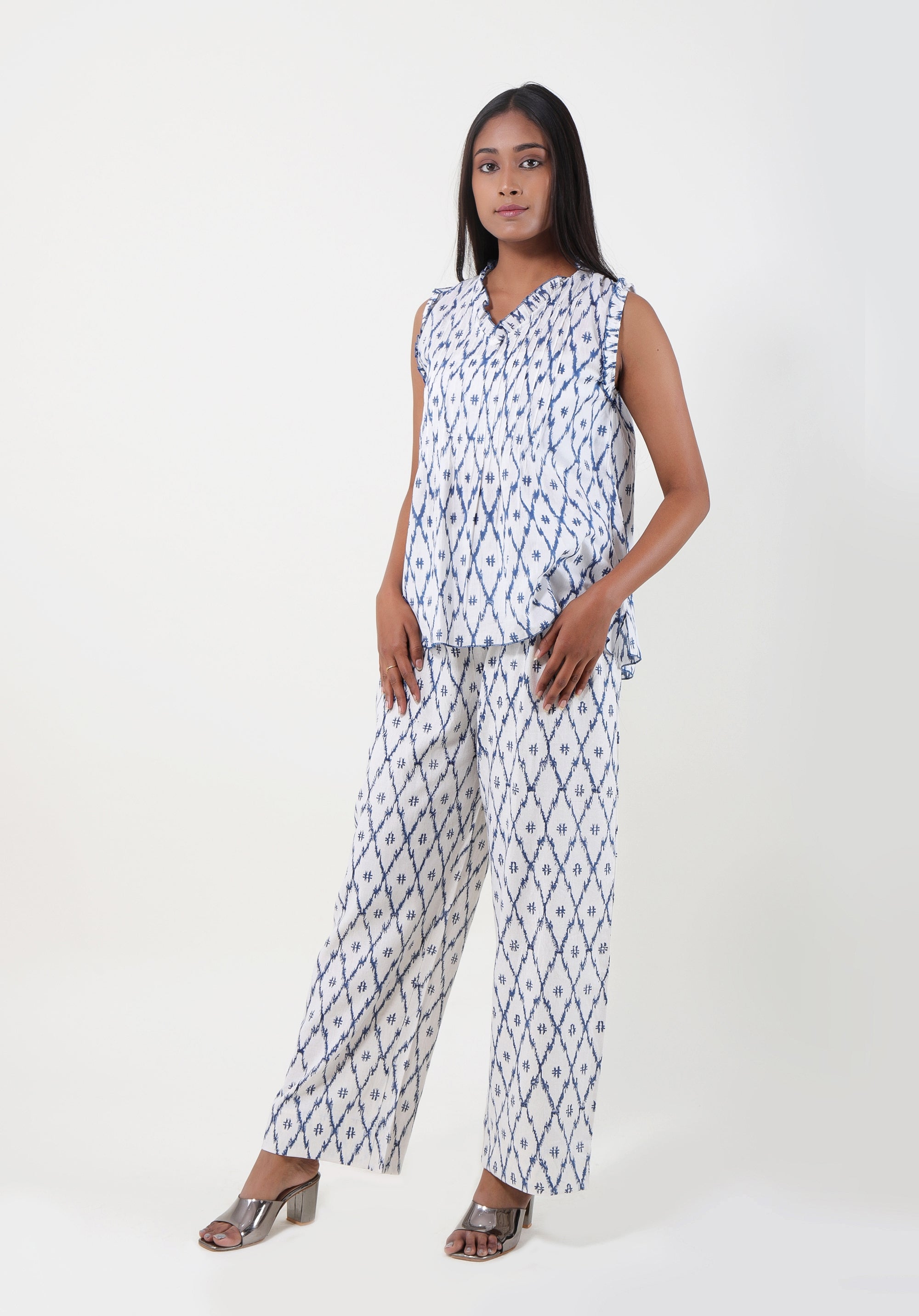 Women Printed Co-ord Set Ikkat Blue