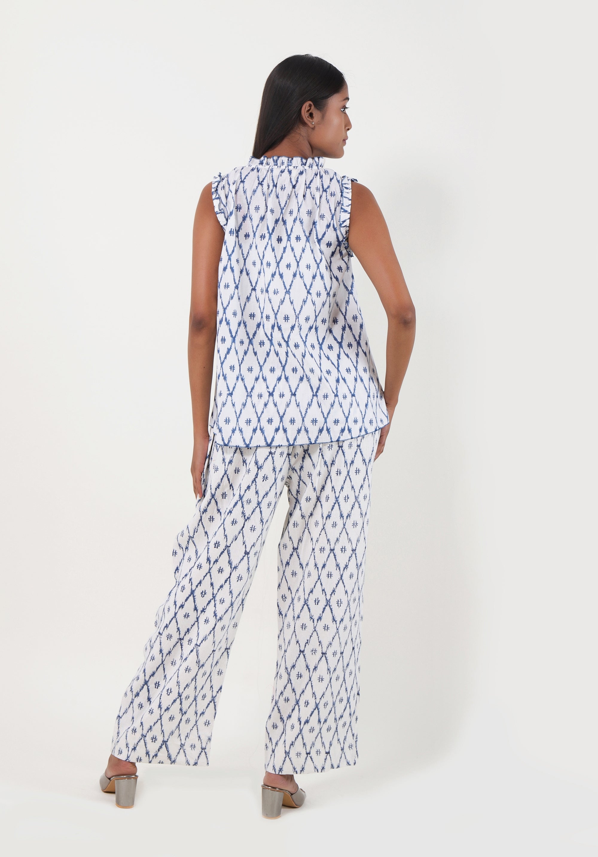 Women Printed Co-ord Set Ikkat Blue
