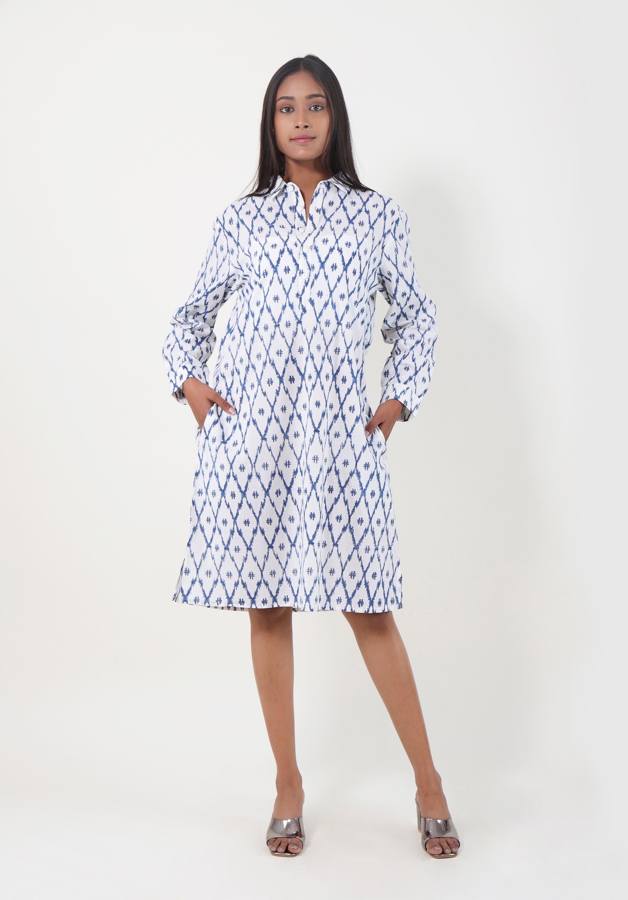 Women Printed dress Kris Shirt dress ikkat Blue