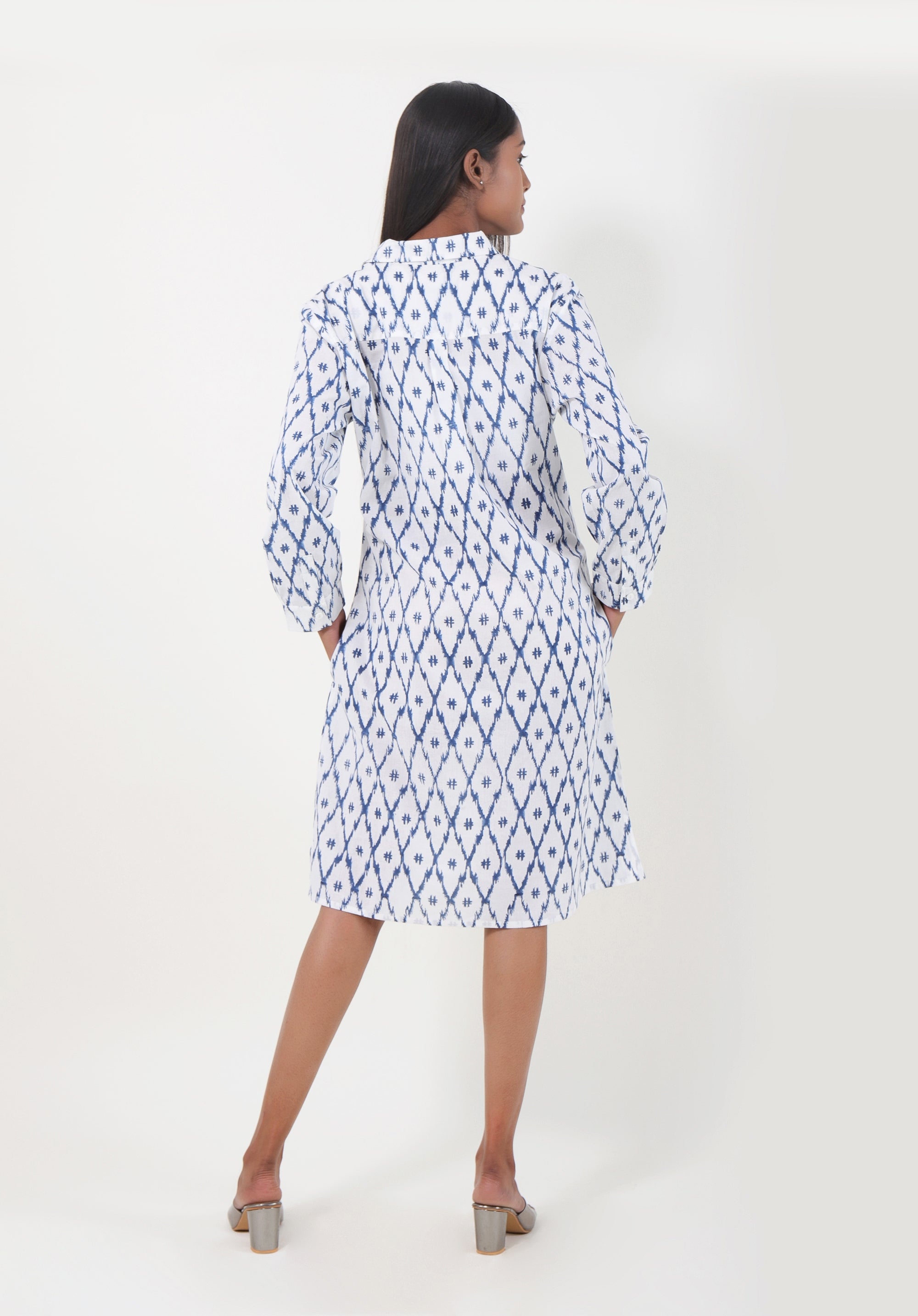 Women Printed dress Kris Shirt dress ikkat Blue