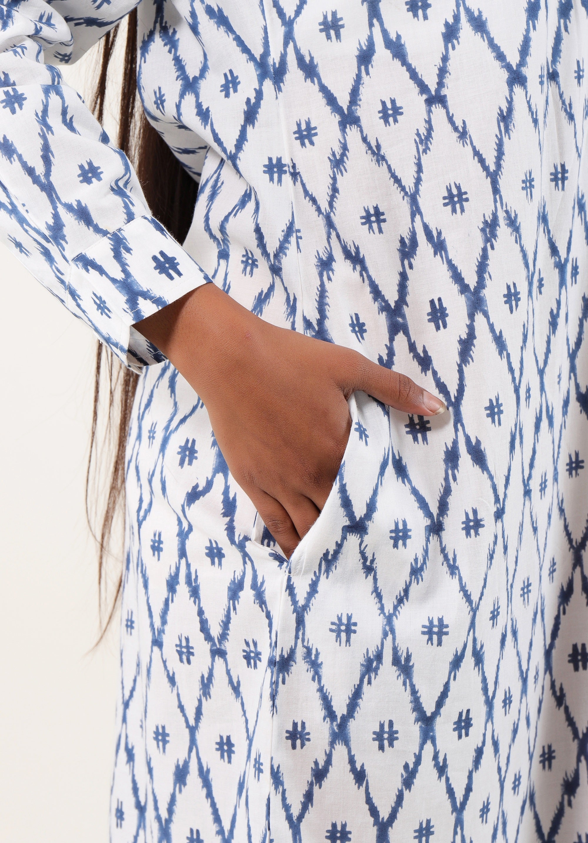 Women Printed dress Kris Shirt dress ikkat Blue