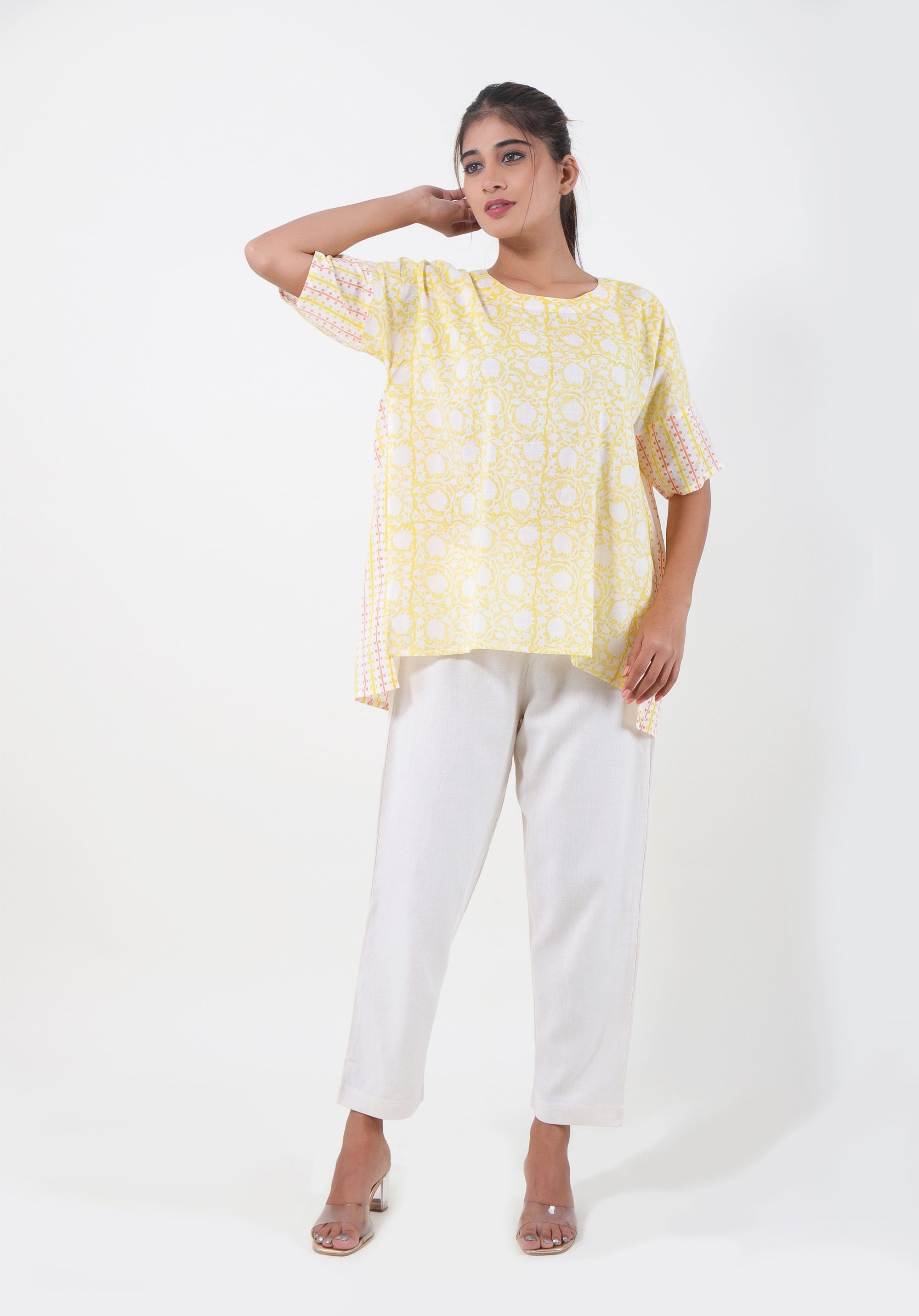 Women Block printed oversized Nishi Top Lily
