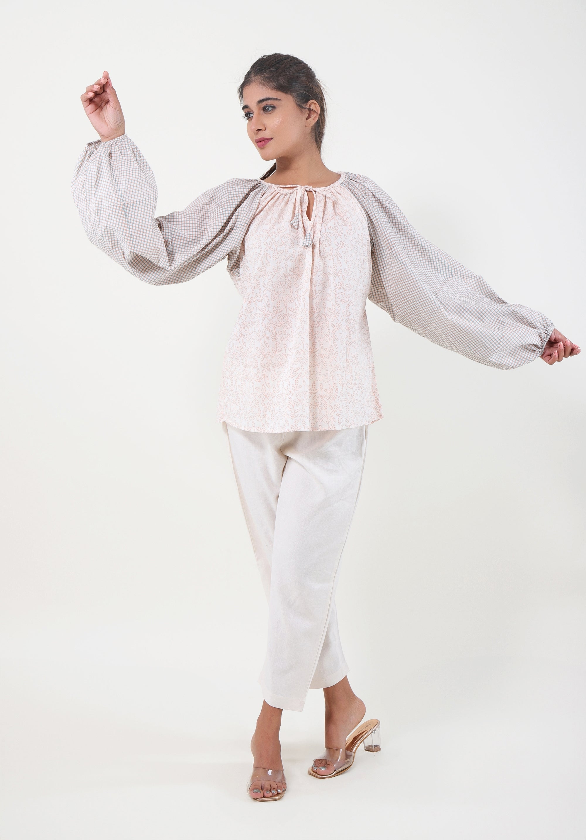 Women Block printed Tina Blouson Top June