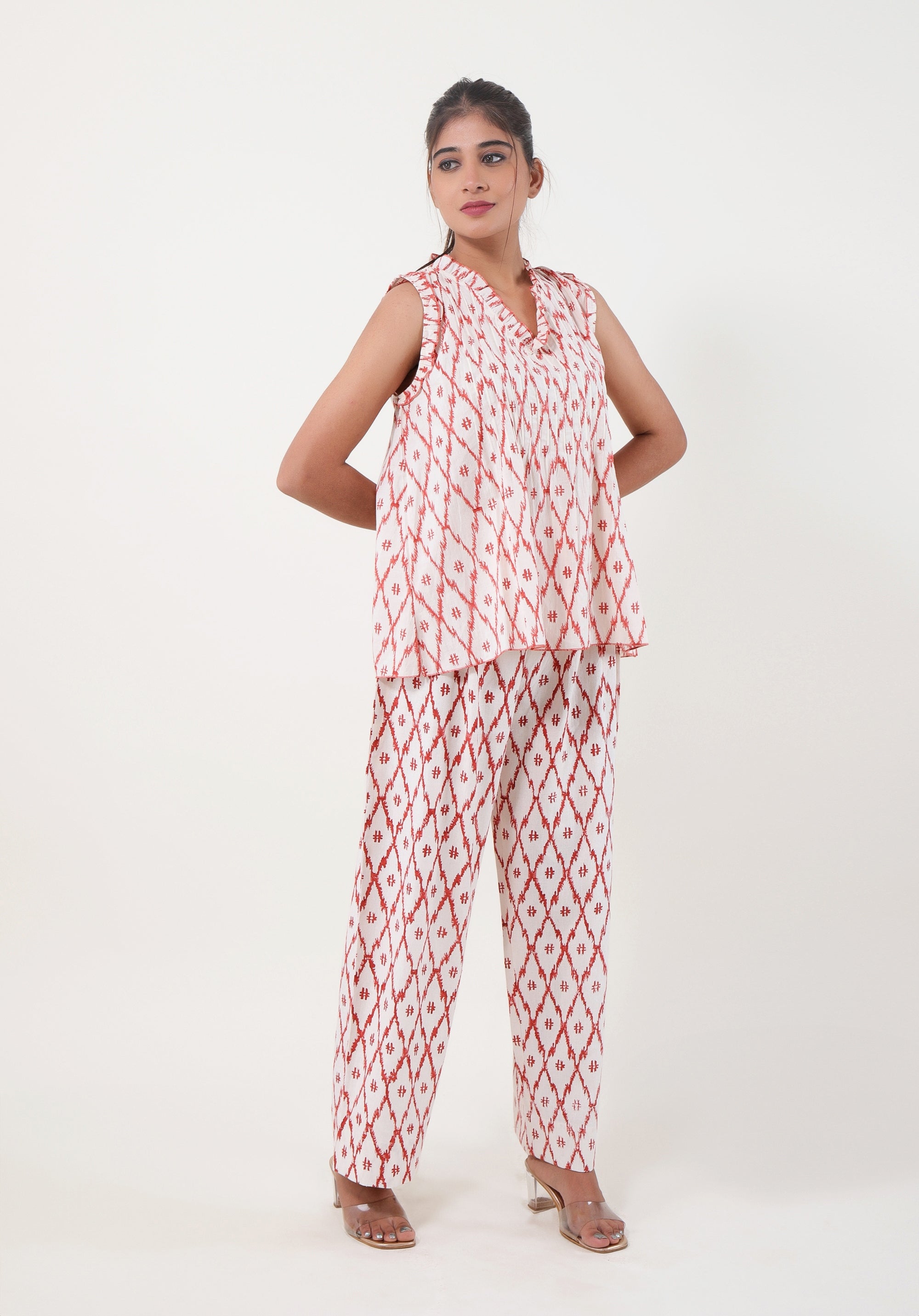Women Printed Co-ord Set Ikkat Red